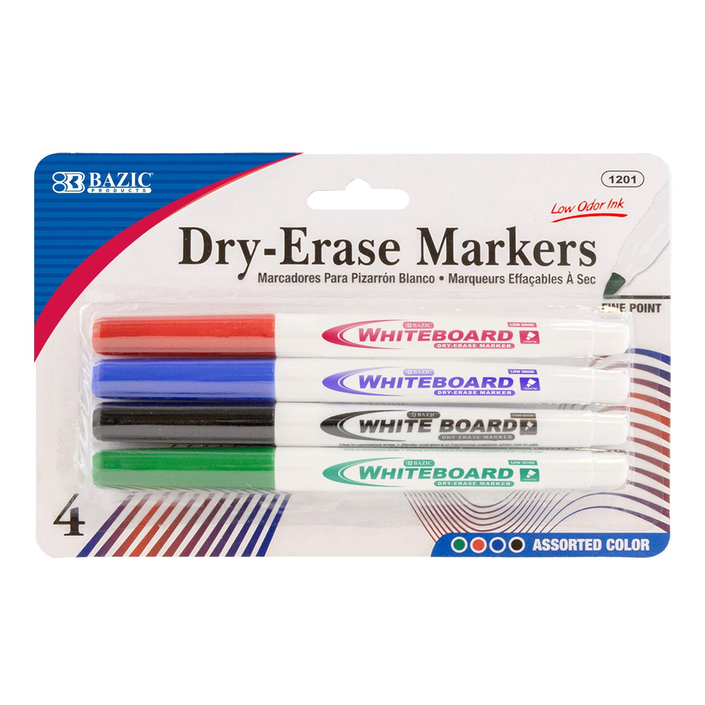 Assorted Colors Fine Tip Dry-Erase Markers (4/Pack)