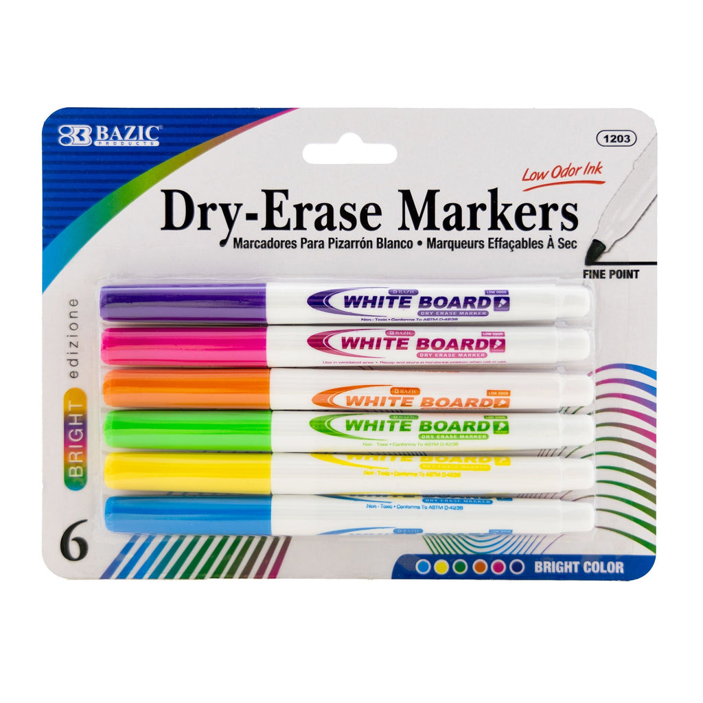 Bright Colors Fine Tip Dry-Erase Markers (6/Pack)