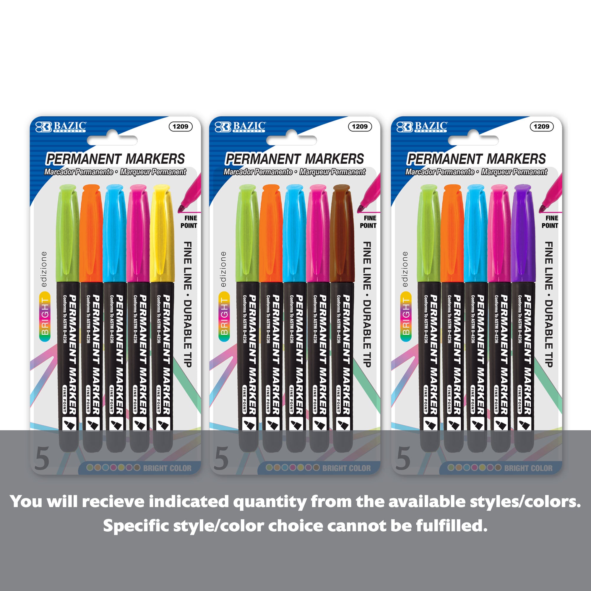 Bright Colors Fine Tip Permanent Markers w/ Pocket Clip (5/Pack) - BZBox