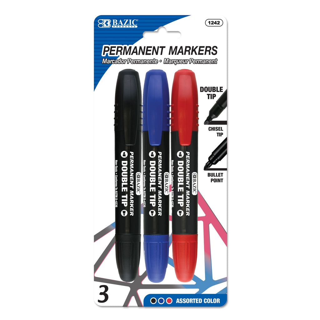 Assorted Colors Double-Tip Permanent Markers (3/Pack)