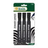 Set of three BAZIC black chisel tip permanent markers in desk style for writing and marking on various surfaces.