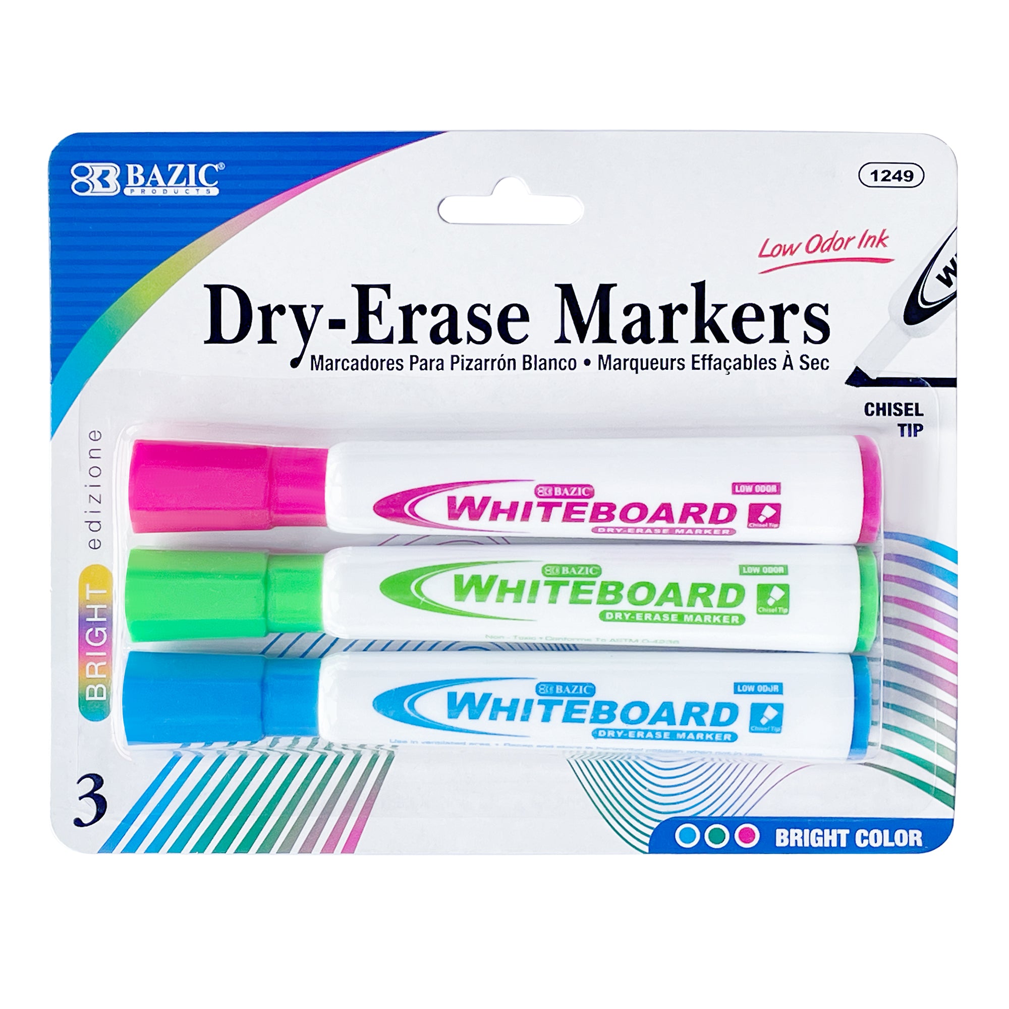Bright Colors Chisel Tip Dry-Erase Markers (3/Pack) - BZBox