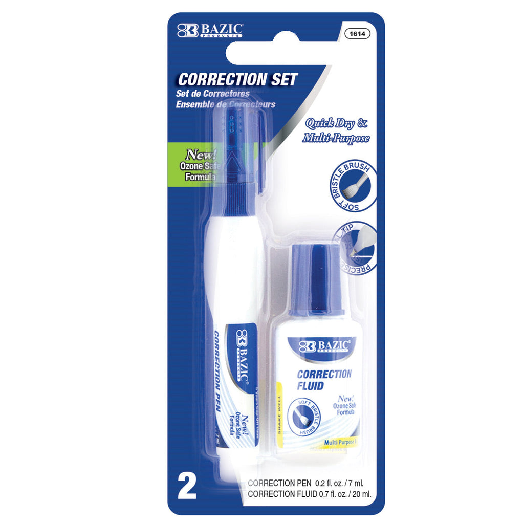 Metal Tip Correction Pen & Correction Fluid (2/Pack)