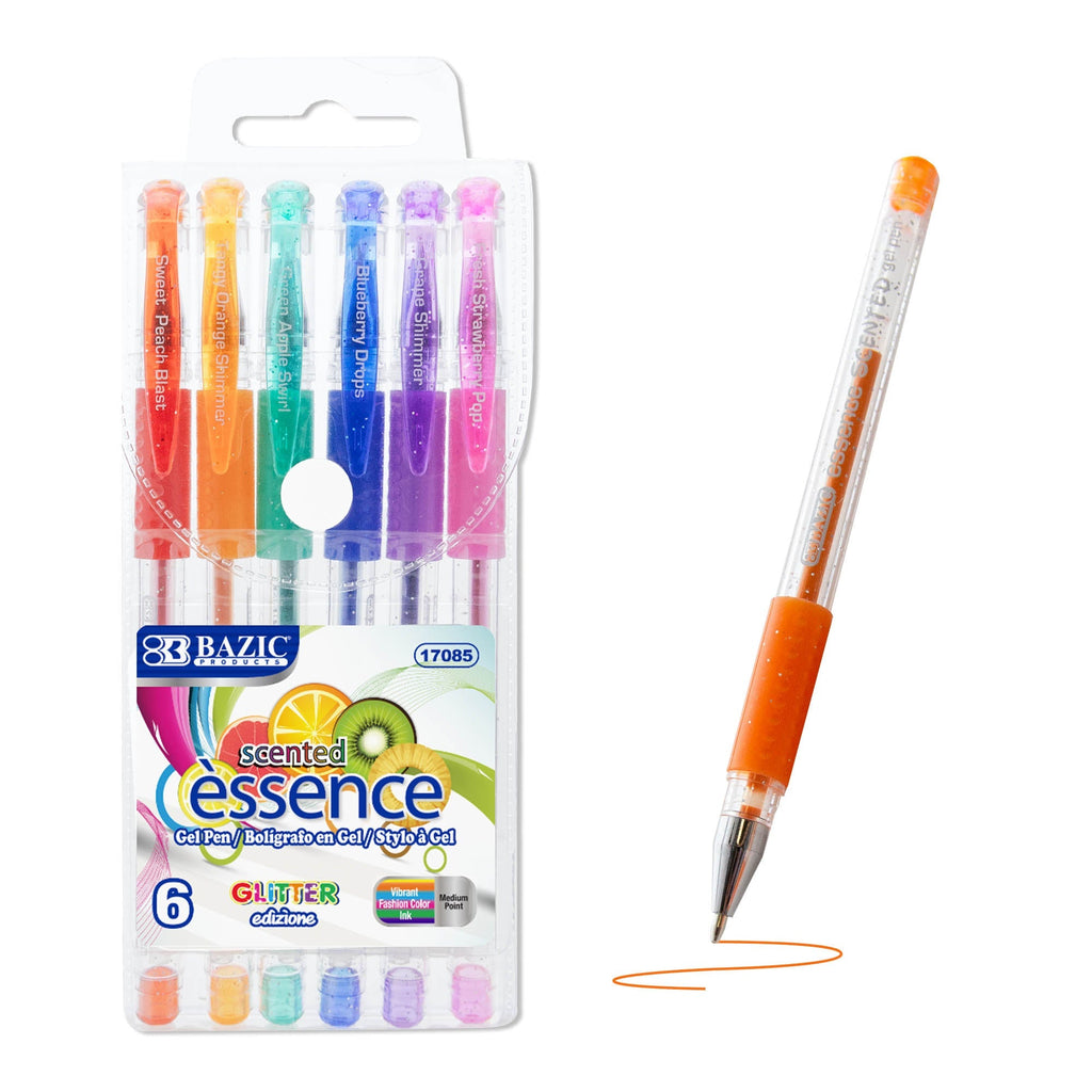6 Scented Glitter Color Essence Gel Pen w/ Cushion Grip
