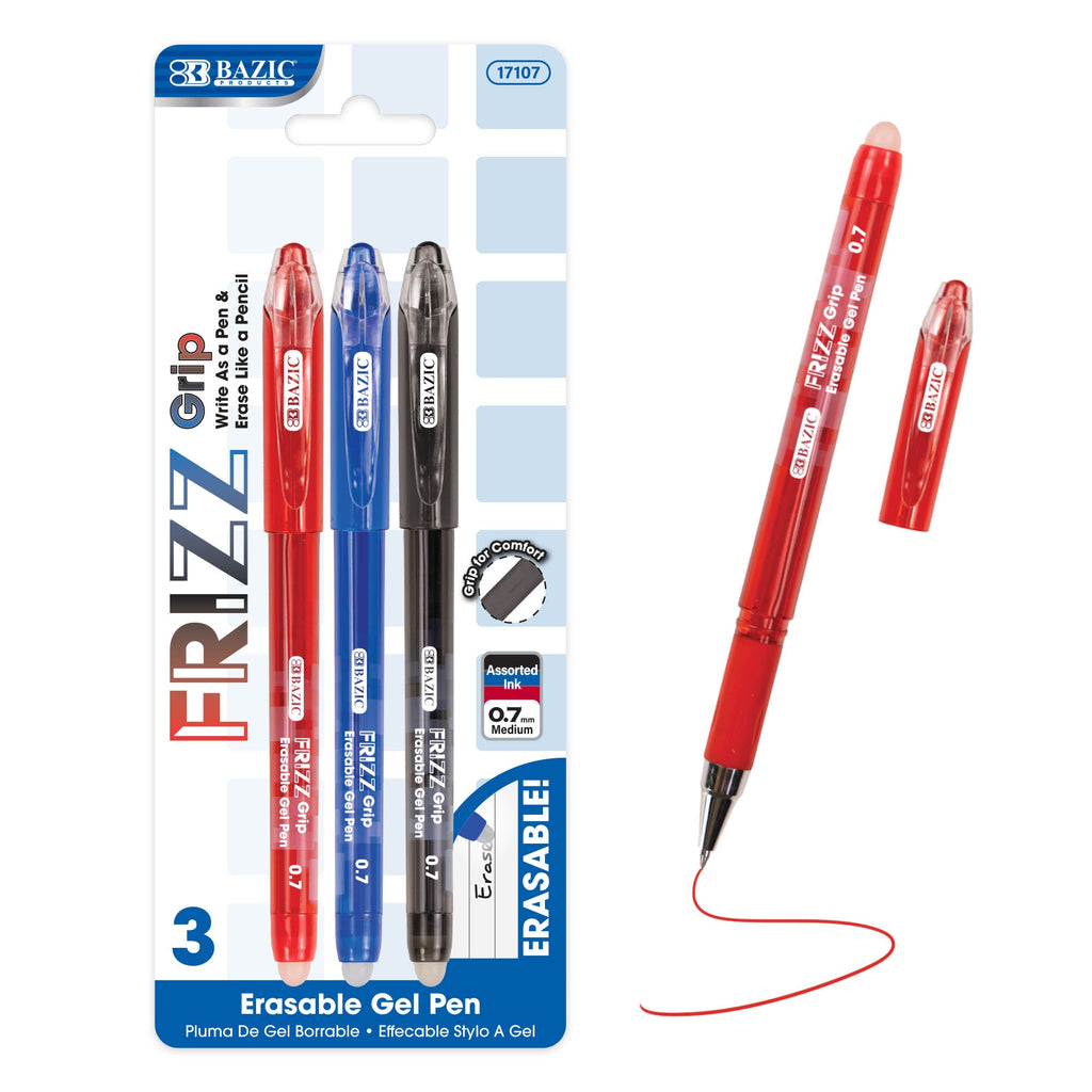Frizz Assorted Color Erasable Gel Pen with Grip (3/Pack)