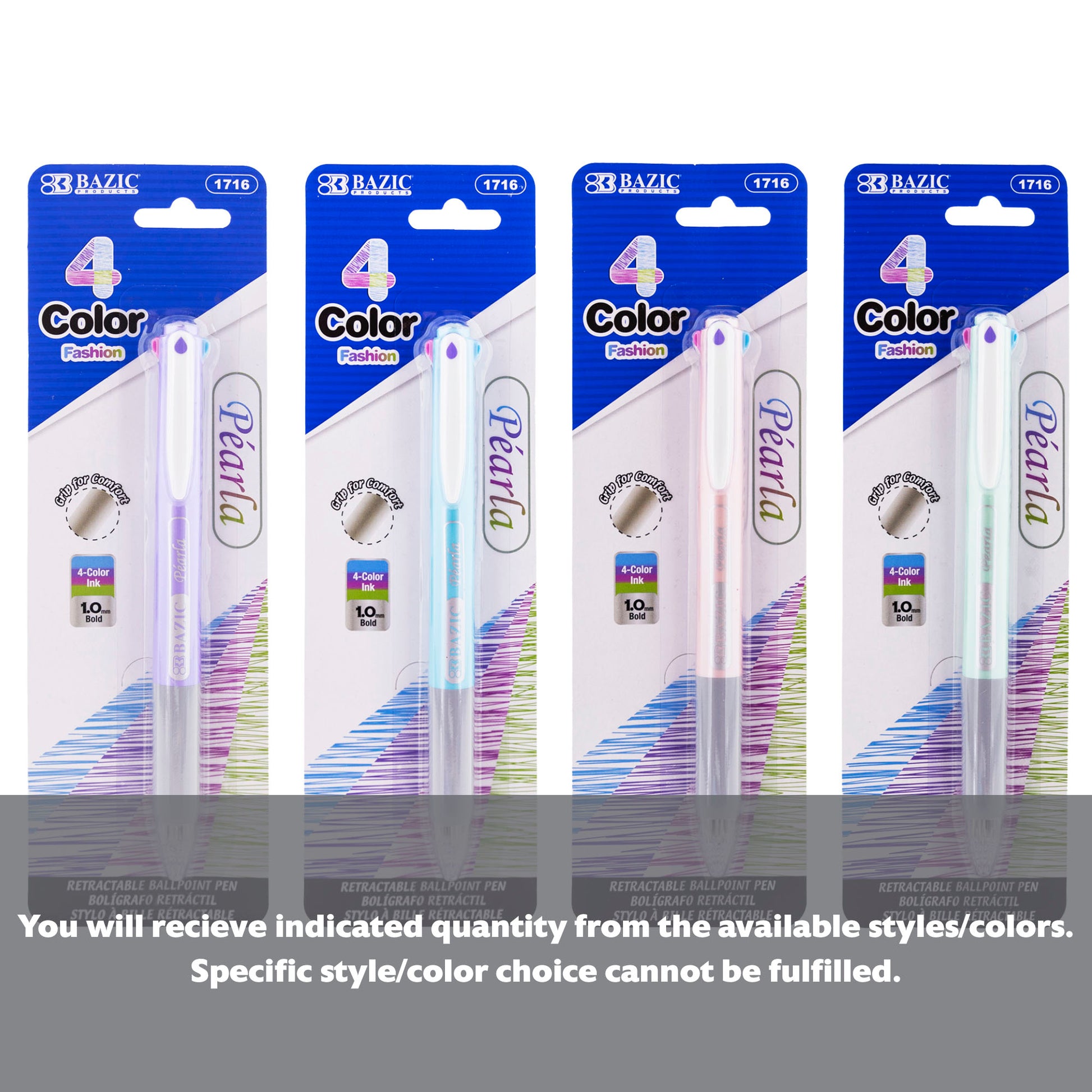 Pearla 4-Fashion Color Pen w/ Cushion Grip