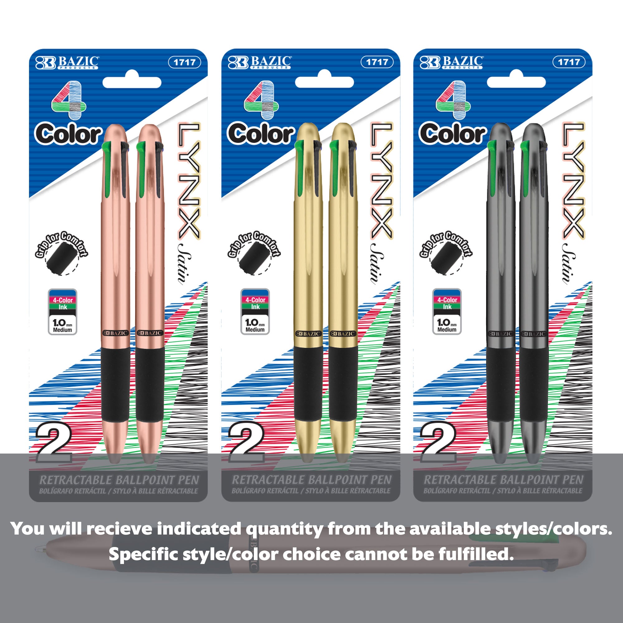 Lynx Satin Top 4-Color Pen w/ Cushion Grip (2/Pack)