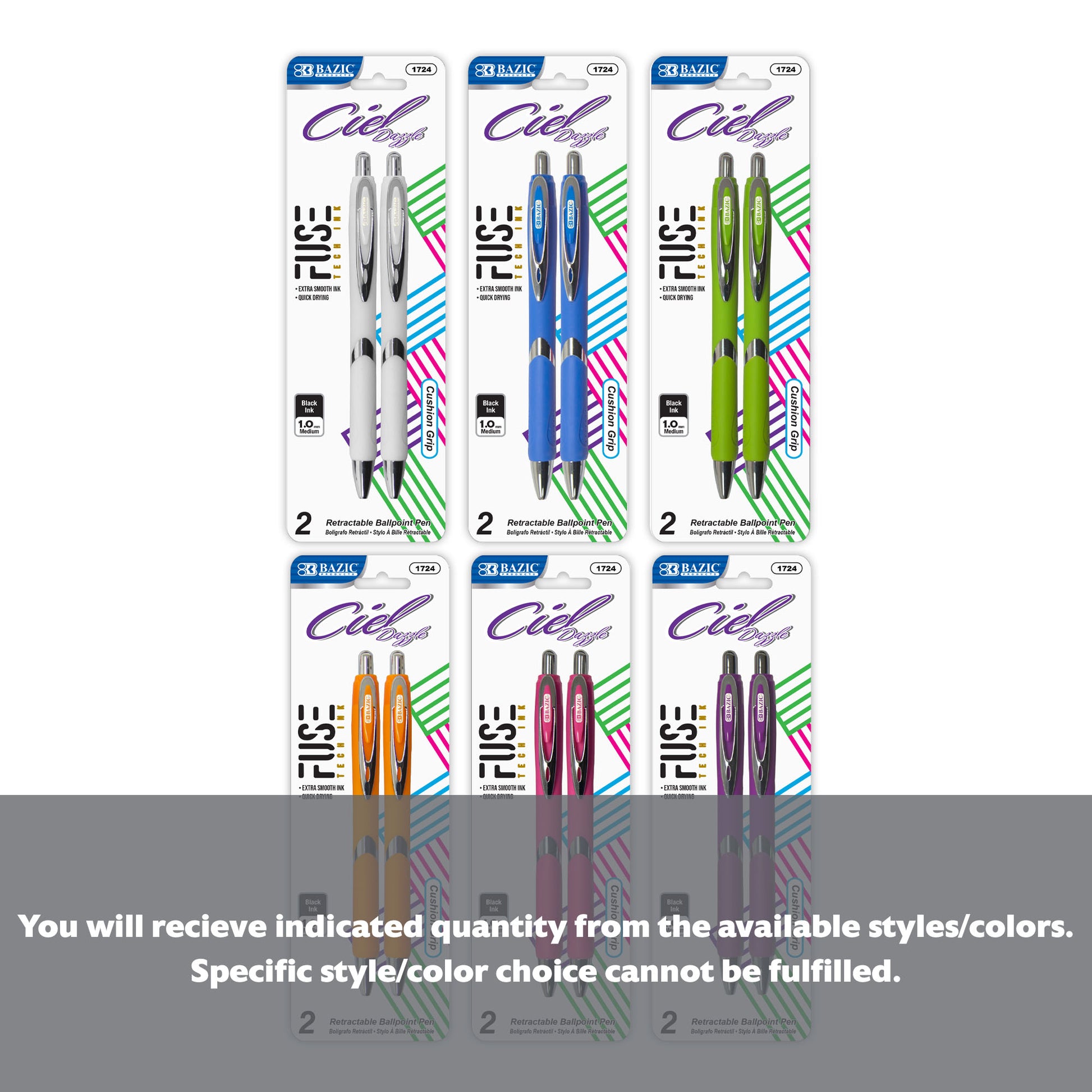 Ciel FUSE Tech Ink Retractable Pen w/ Rubberized Barrel & Metal Clip (2/Pack)