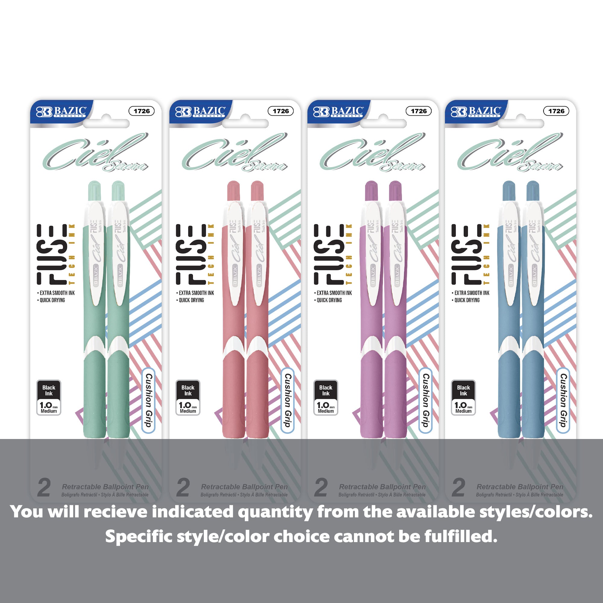 Ciel Serena FUSE Tech Ink Retractable Pen w/ Rubberized Barrel (2/Pack)