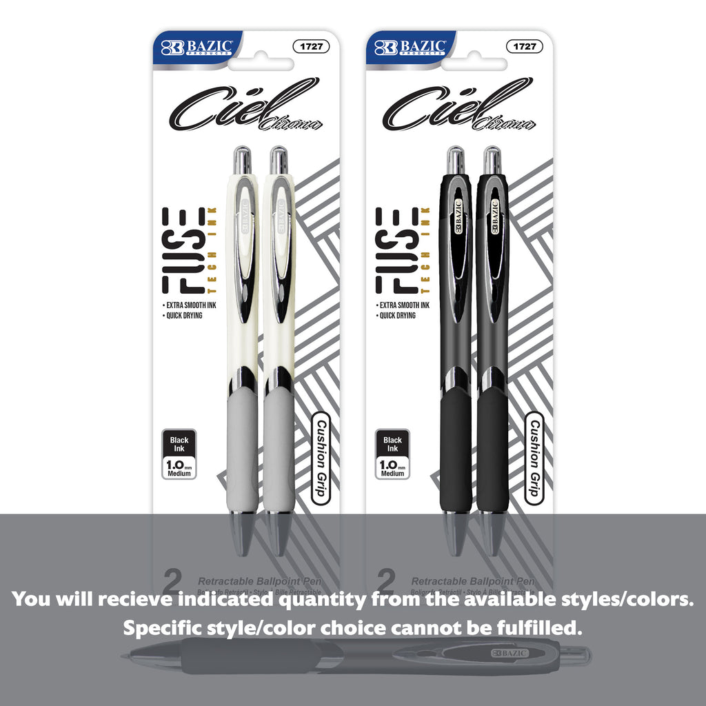 Ciel Chroma FUSE Tech Ink Retractable Pen w/ Rubberized Barrel & Metal Clip (2/Pack)