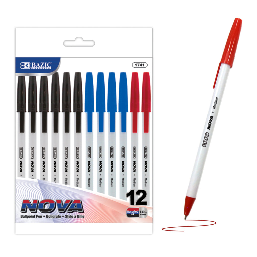 Nova Assorted Color Stick Pen (12/Pack)