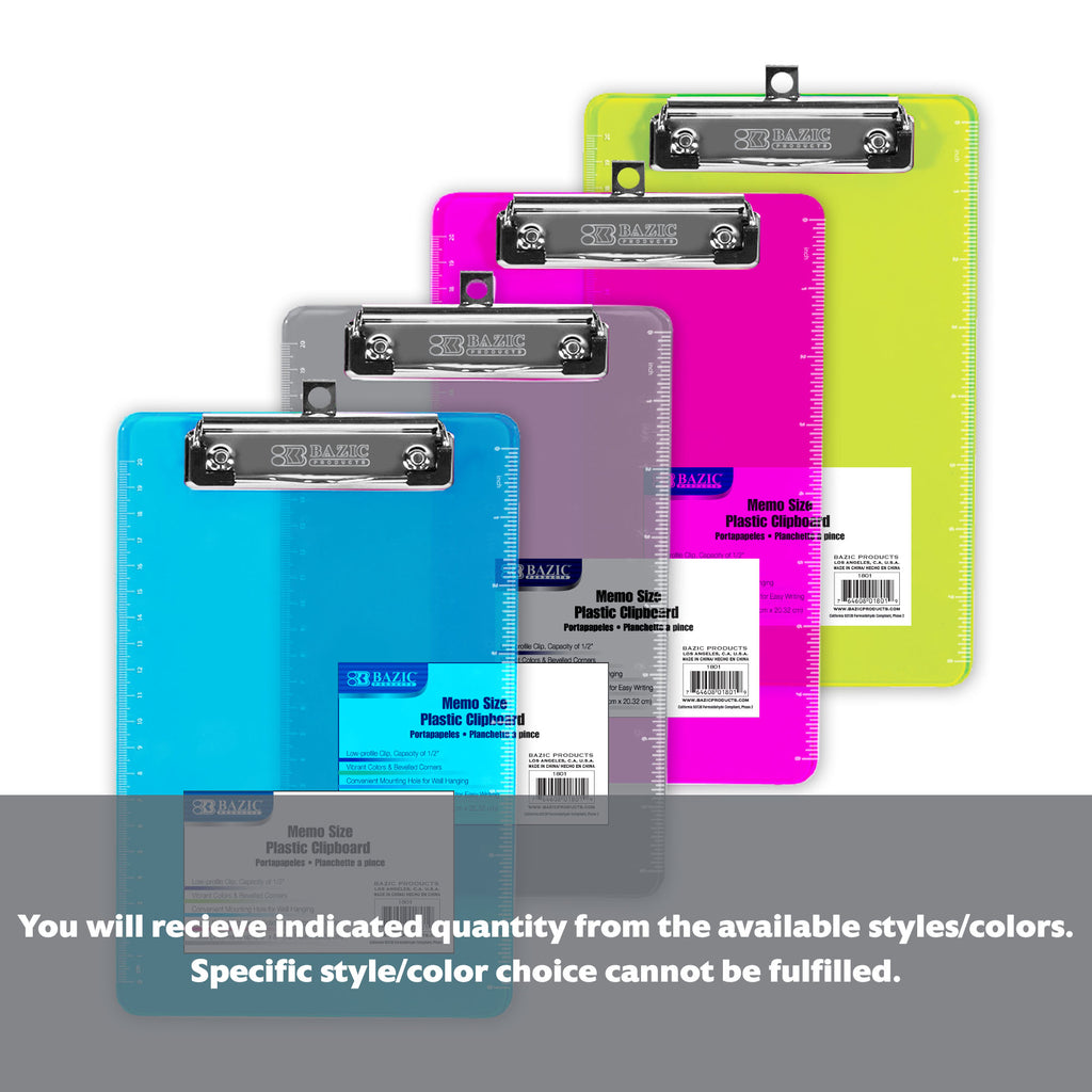 Memo Size Plastic Clipboard w/ Low Profile Clip