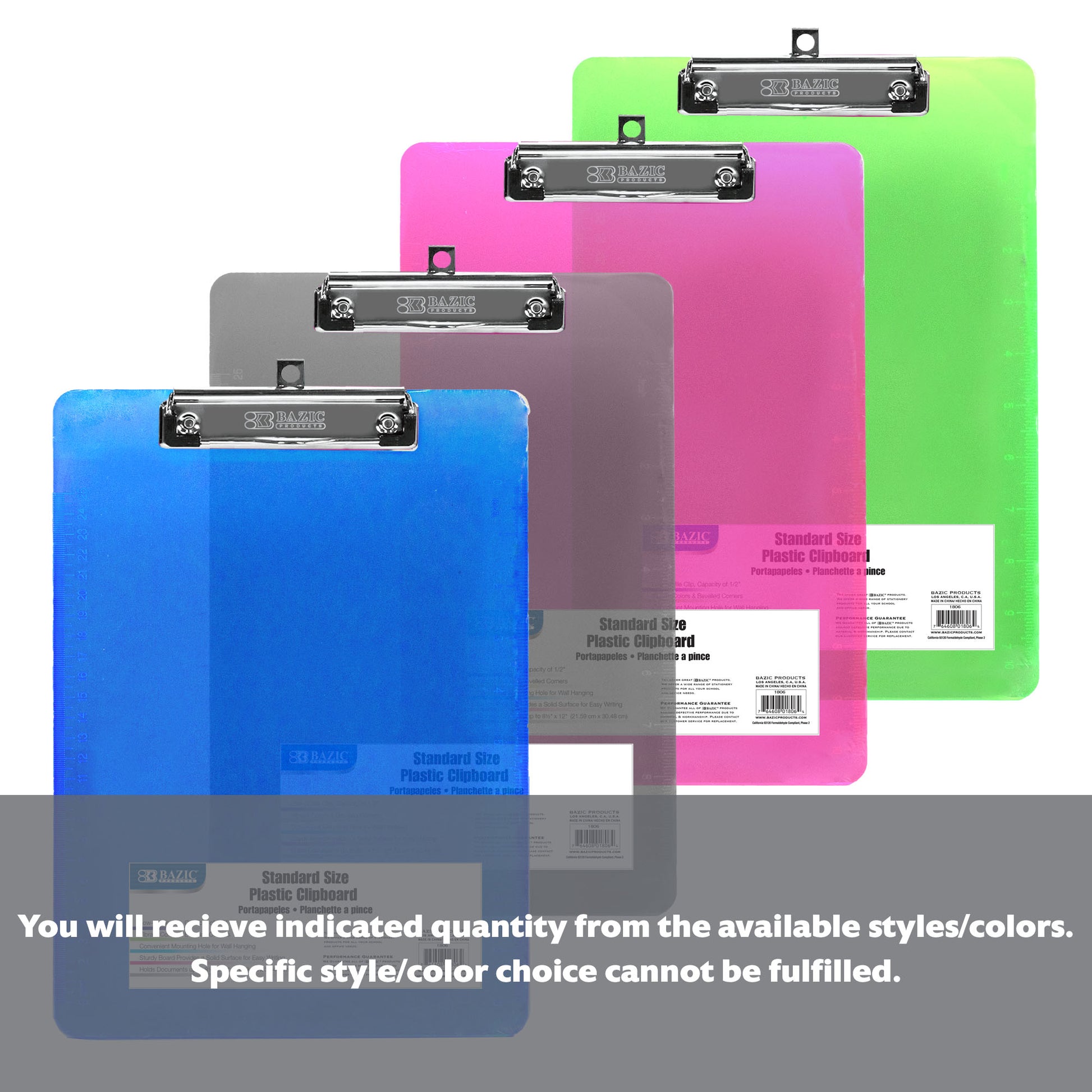 Standard Size Plastic Clipboard w/ Low Profile Clip - BZBox