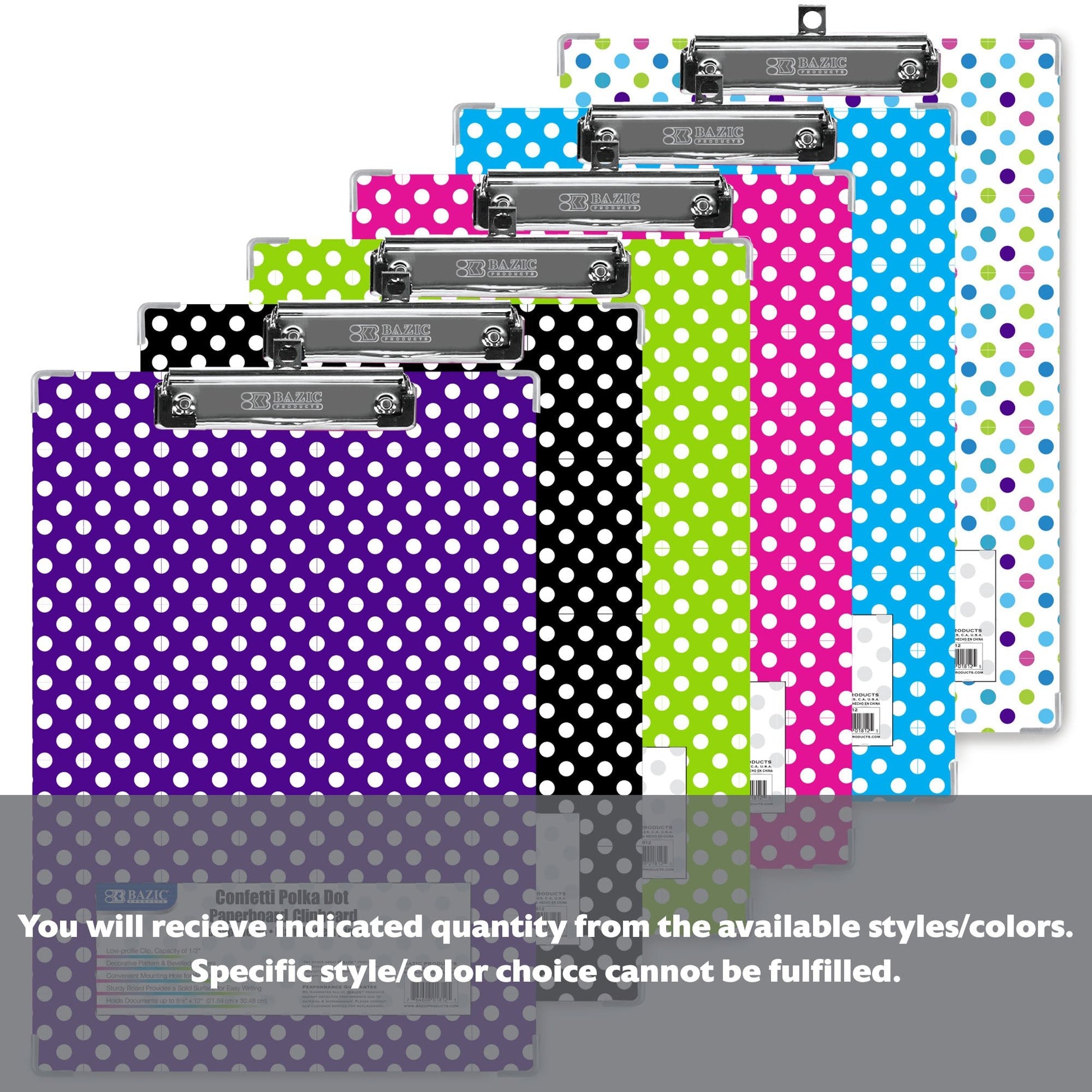 Standard Size Confetti Polka Dot Paperboard Clipboard w/ Low Profile Clip