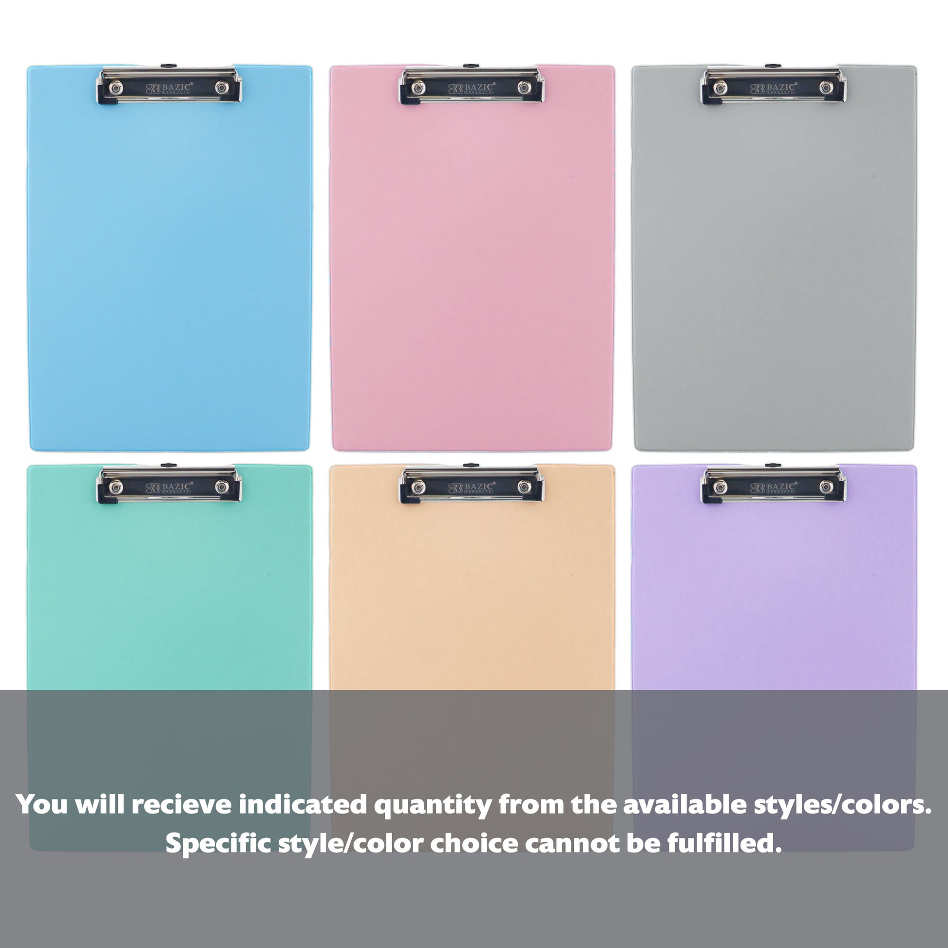 Pastel Color PVC Standard Clipboard w/ Low Profile Clip