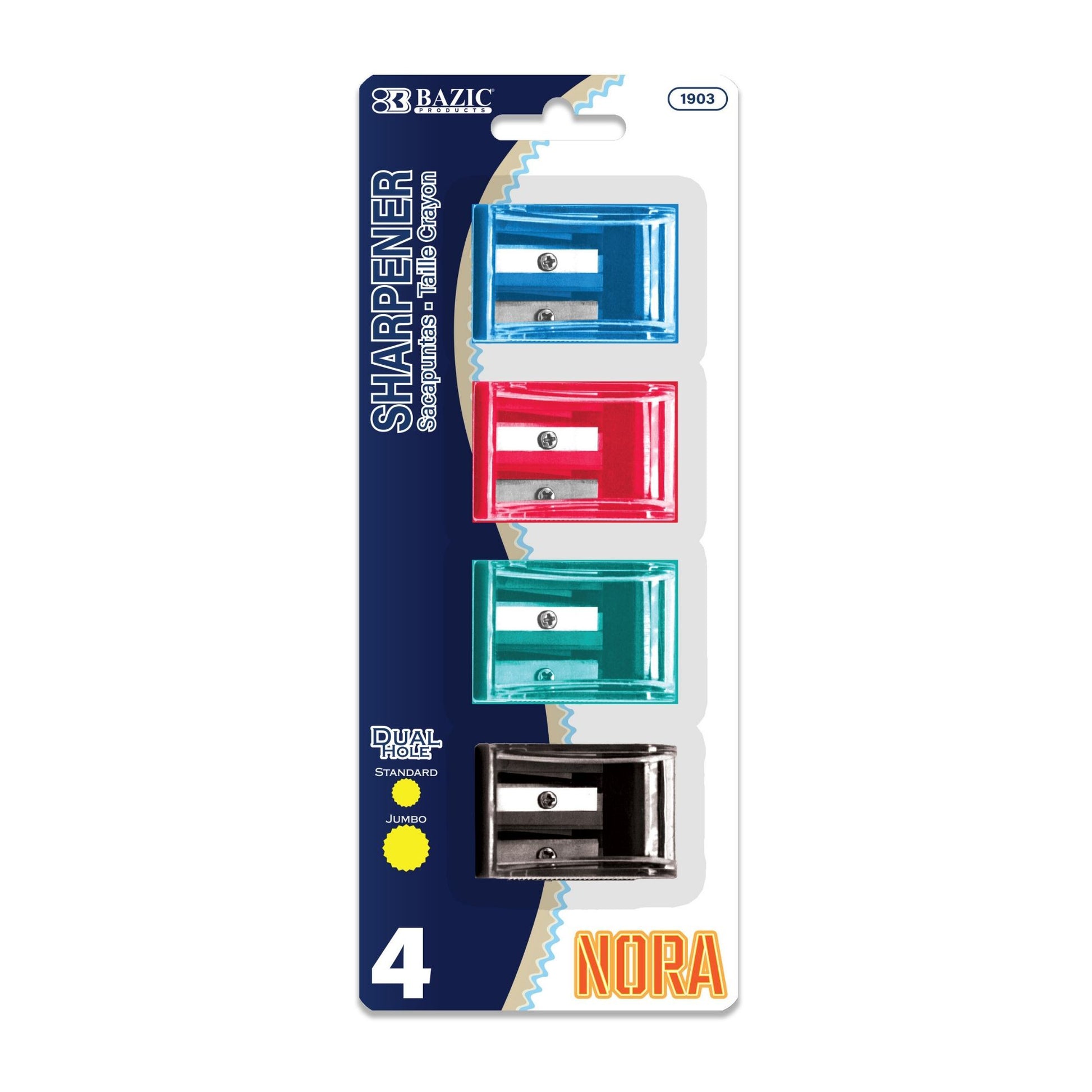 Nora Dual Hole Square Sharpener w/ Receptacle (4/Pack)