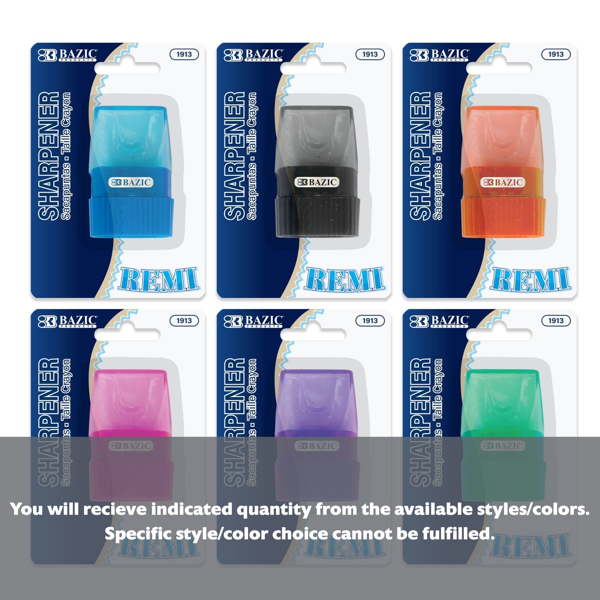 BAZIC Remi Sharpener with receptacle for pencils, black and gray plastic with a compact design.