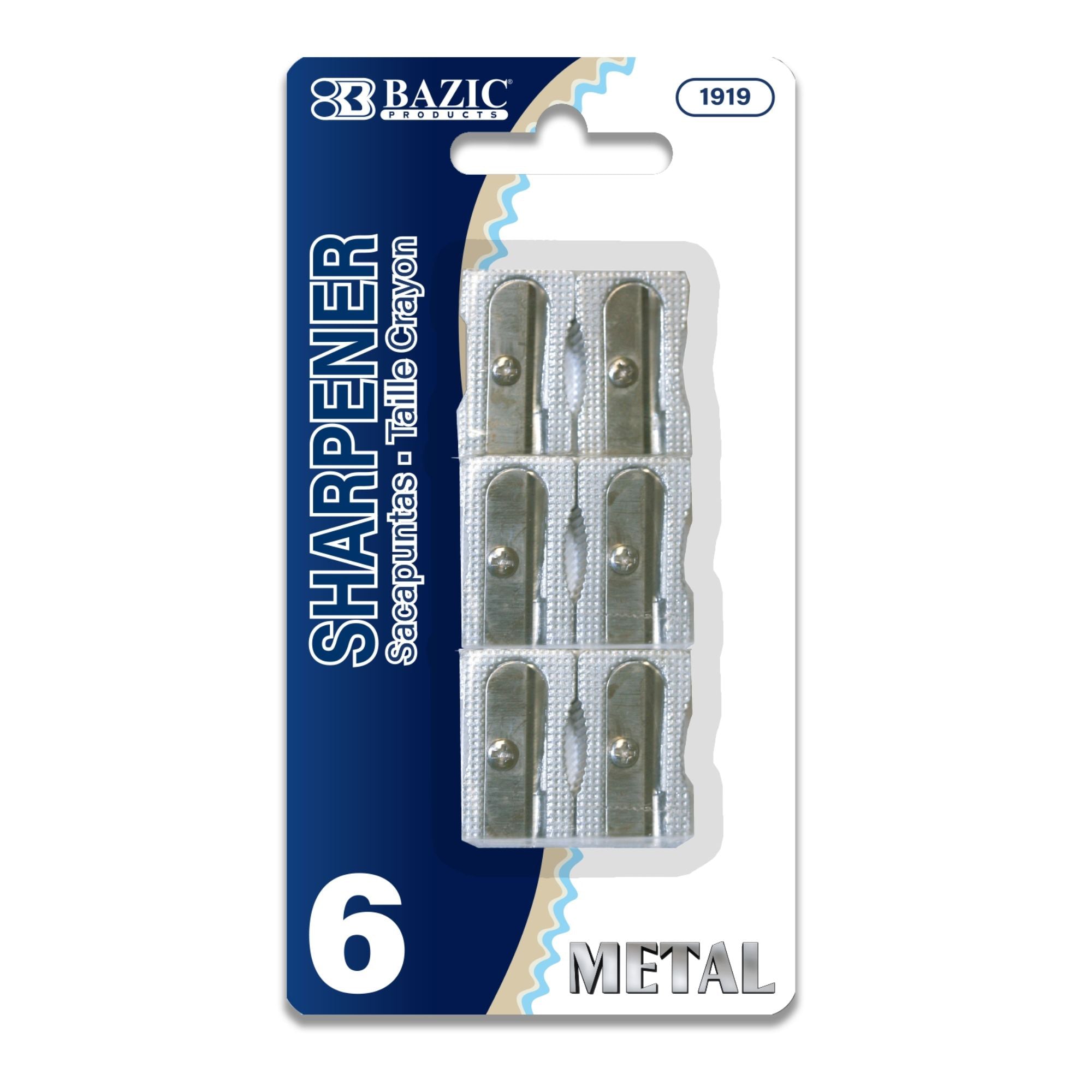 Set of six BAZIC BYOB single hole metal pencil sharpeners with compact design and durable metal construction.