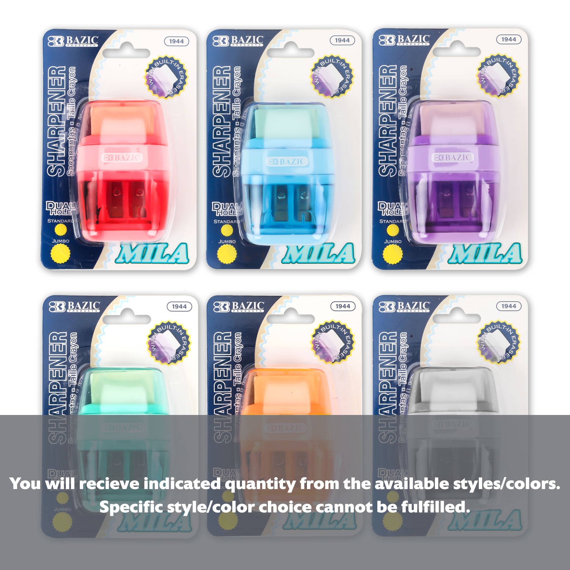 Mila Dual Hole Sharpener w/ Square Receptacle + Eraser