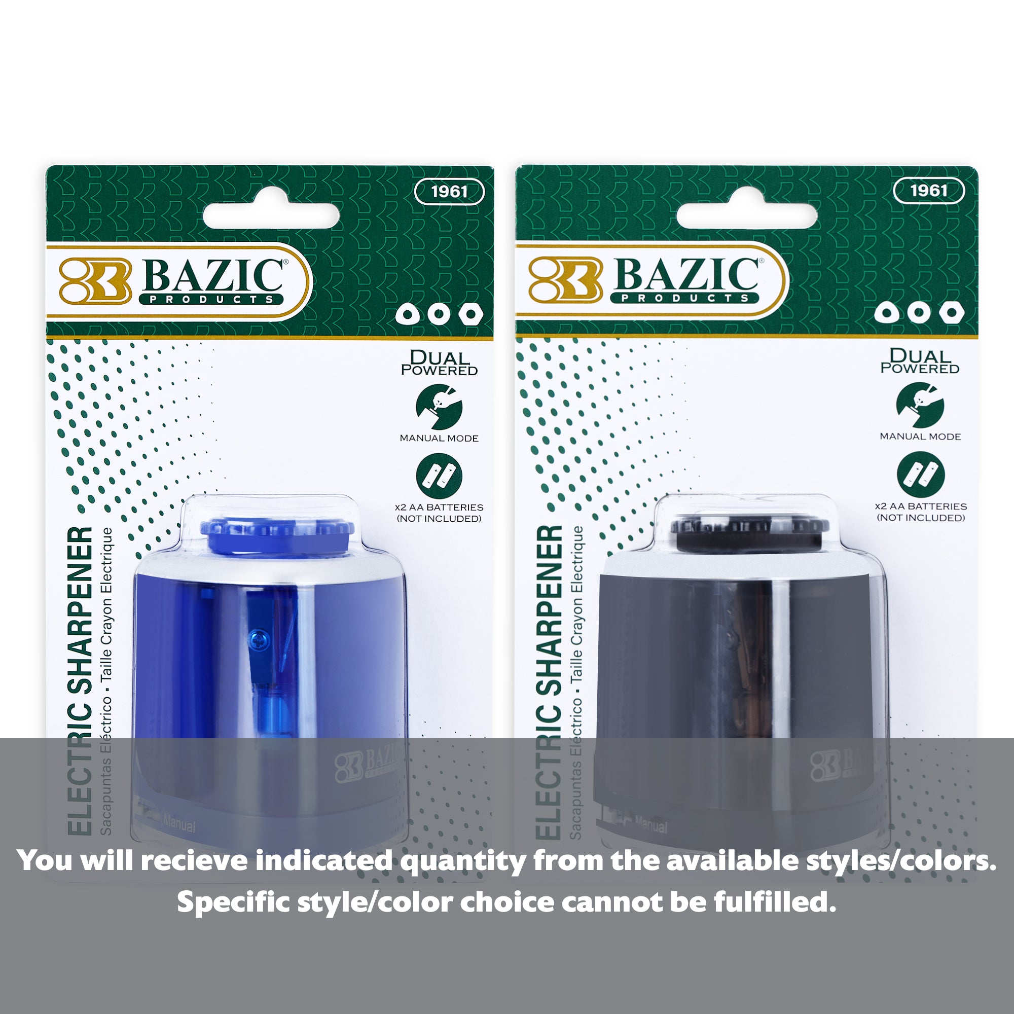 Battery-powered Bazicstore BYOB pencil sharpener with a sleek design and a transparent shavings container.