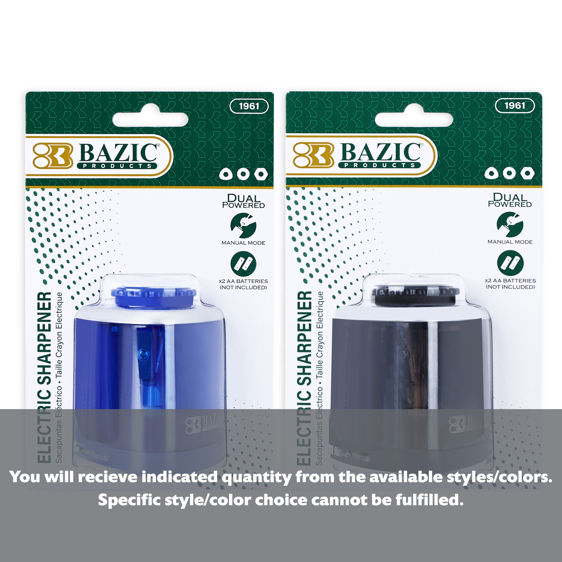 Battery-powered Bazicstore BYOB pencil sharpener with a sleek design and a transparent shavings container.