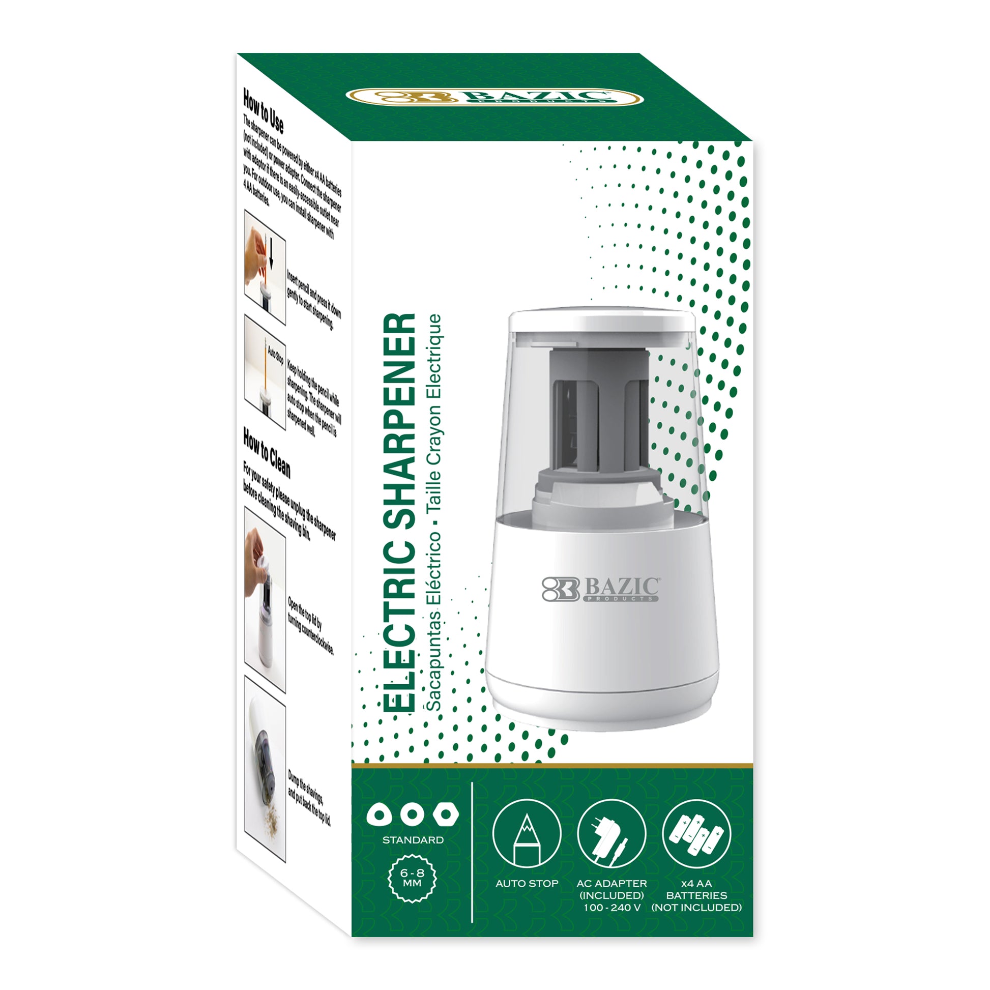 Bazicstore dual powered electric pencil sharpener with BYOB design, compact and suitable for classroom or home use