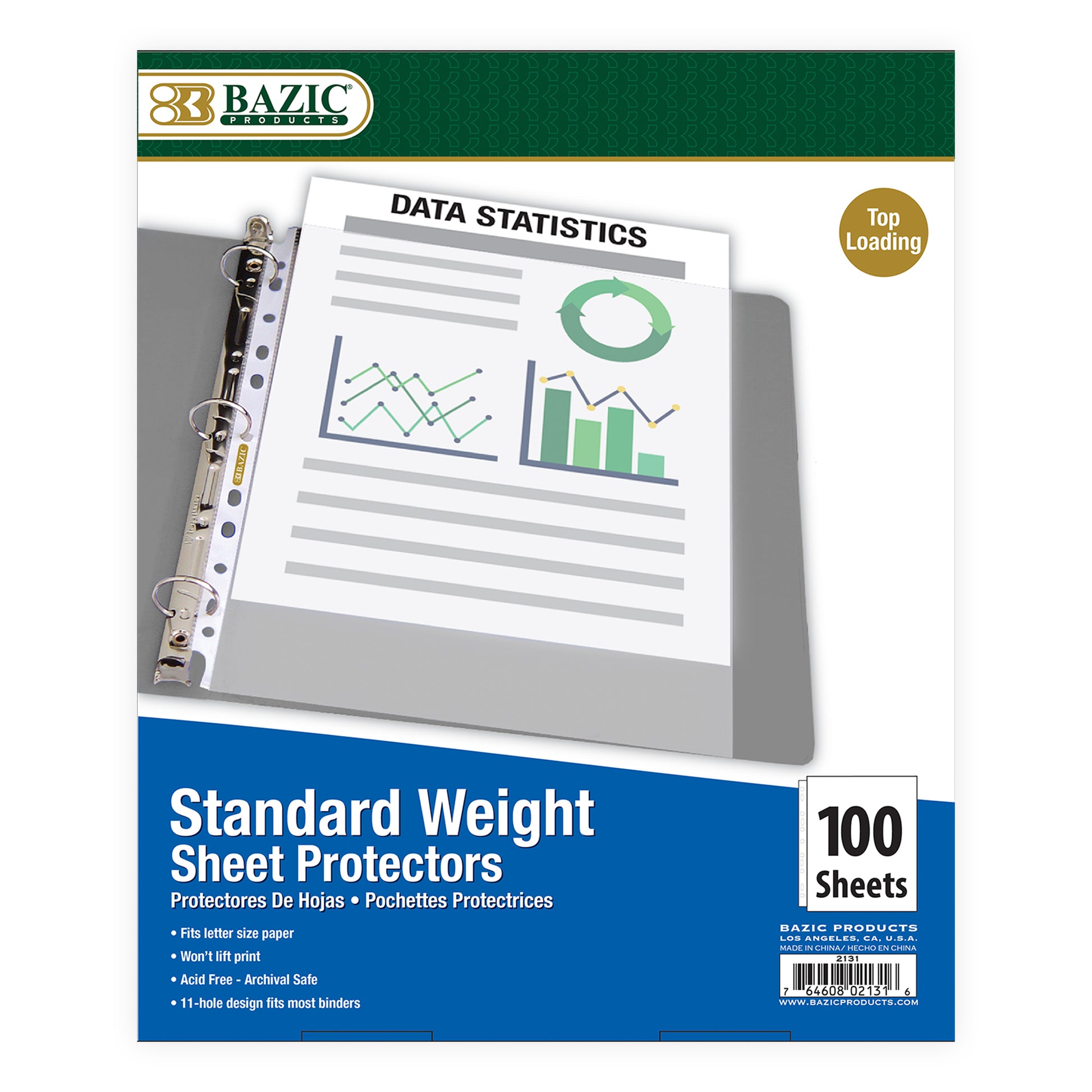 BAZIC standard weight top loading sheet protectors in a box, clear plastic sleeves for document protection, 100-pack.