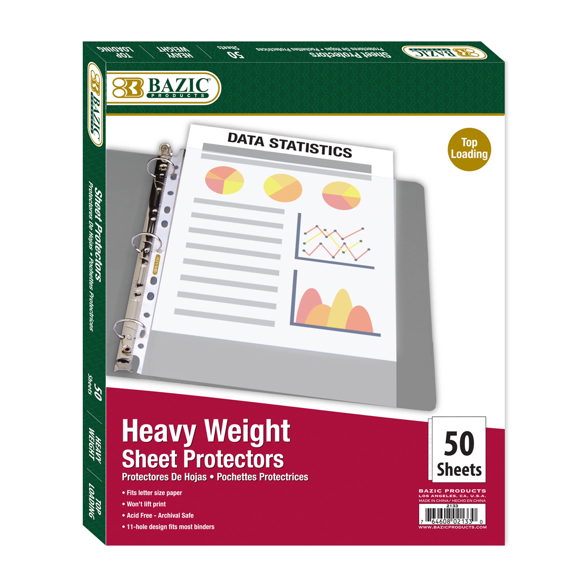 Heavy weight BYOB top loading sheet protectors from Bazicstore, 50-pack, clear plastic sleeves for document protection.