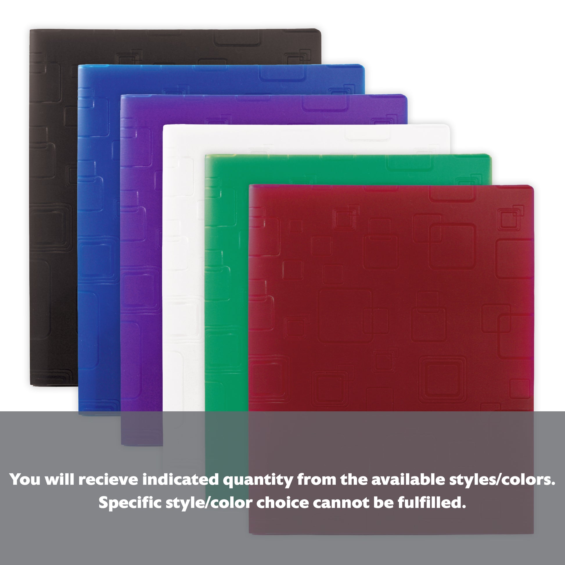 BAZIC cubic embossed 2-pocket poly portfolio with BYOB branding, featuring a textured surface and two spacious interior pockets.