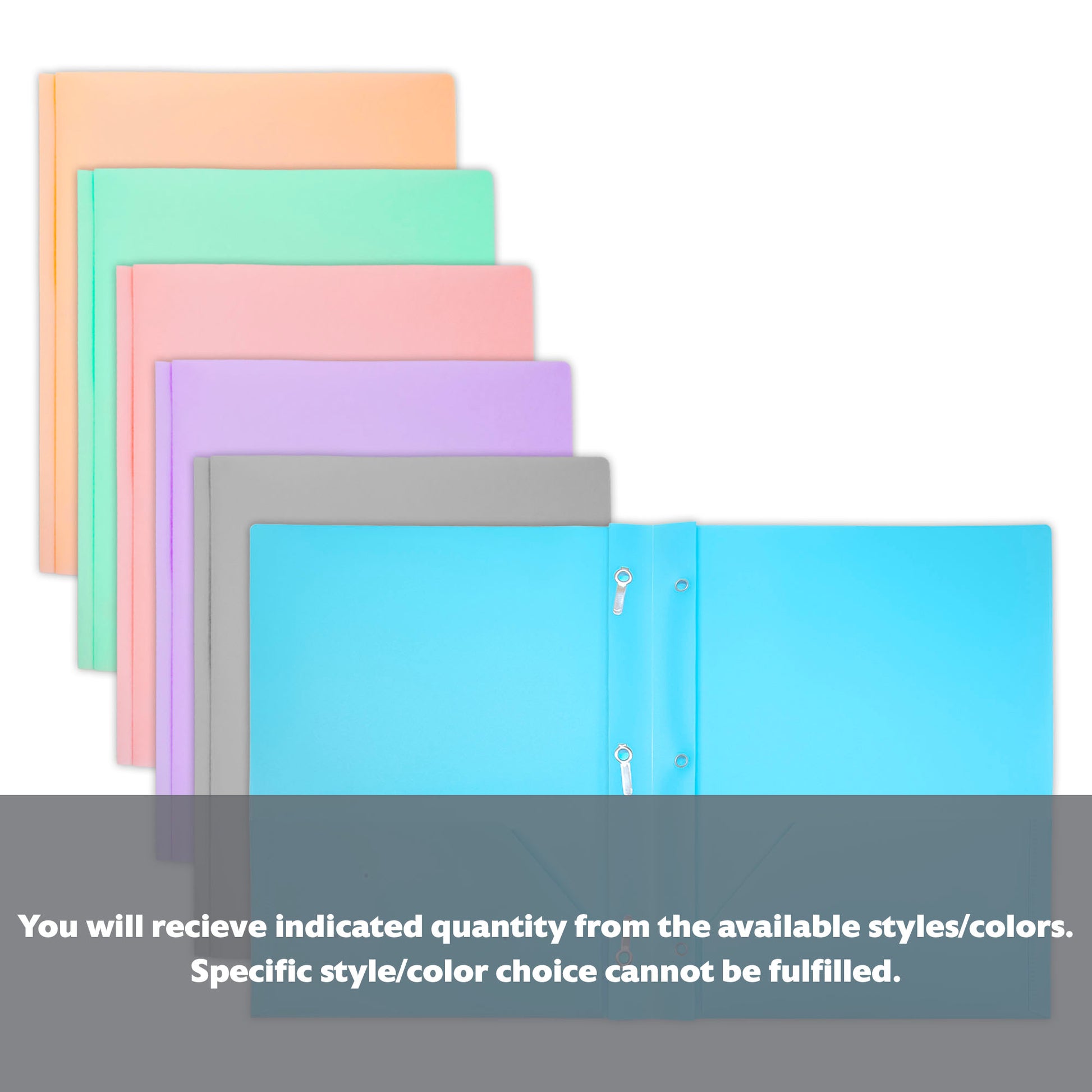 Pastel Color 2-Pocket Poly Portfolio w/ 3 Prongs