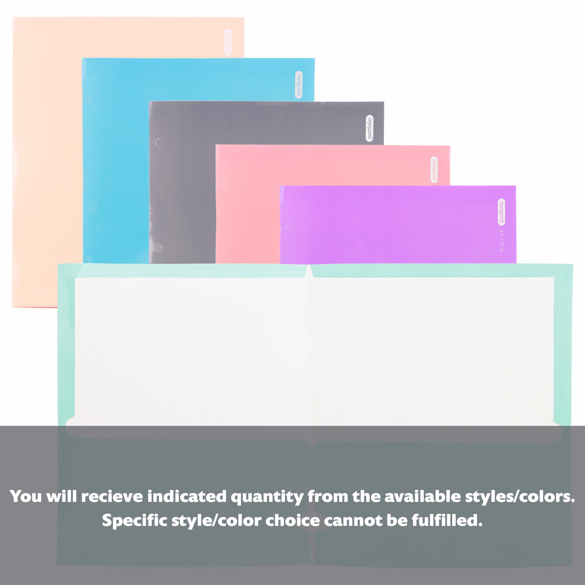BAZIC glossy laminated pastel color 2-pocket portfolio, BYOB style, featuring a sleek, durable design for organizing documents.