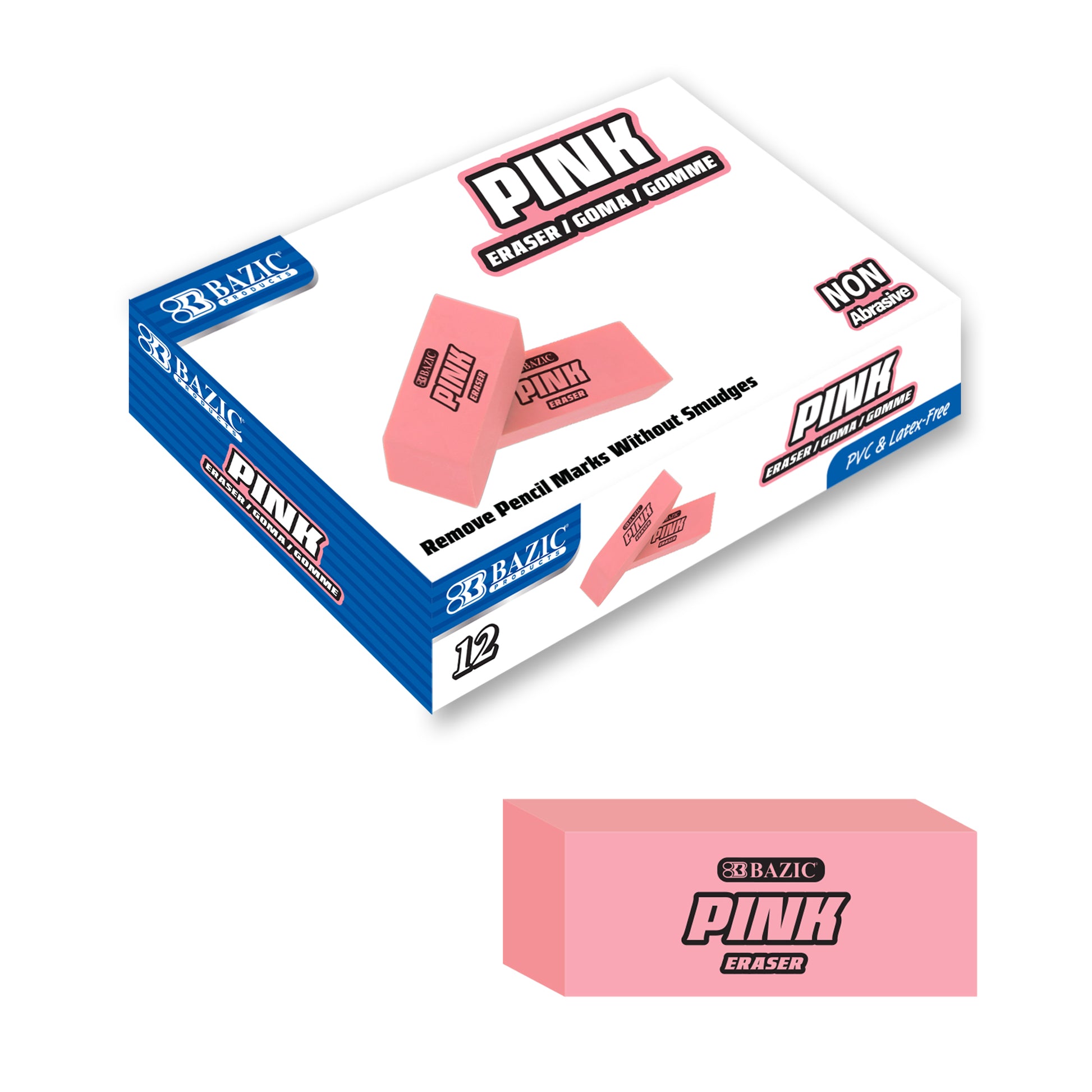 Pink Bevel Eraser (12/Box)