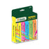 Set of 12 BYOB BAZIC fluorescent highlighters in various bright colors for desk use, with chisel tips for highlighting.