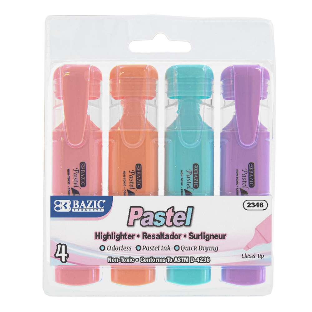 Pastel Highlighters w/ Pocket Clip (4/Pack)