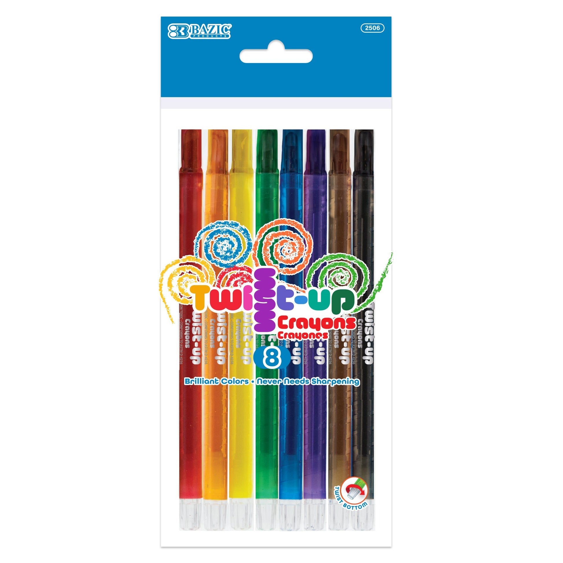 Set of 8 color twist-up propelling crayons by Bazicstore, featuring vibrant colors and easy-to-use design.