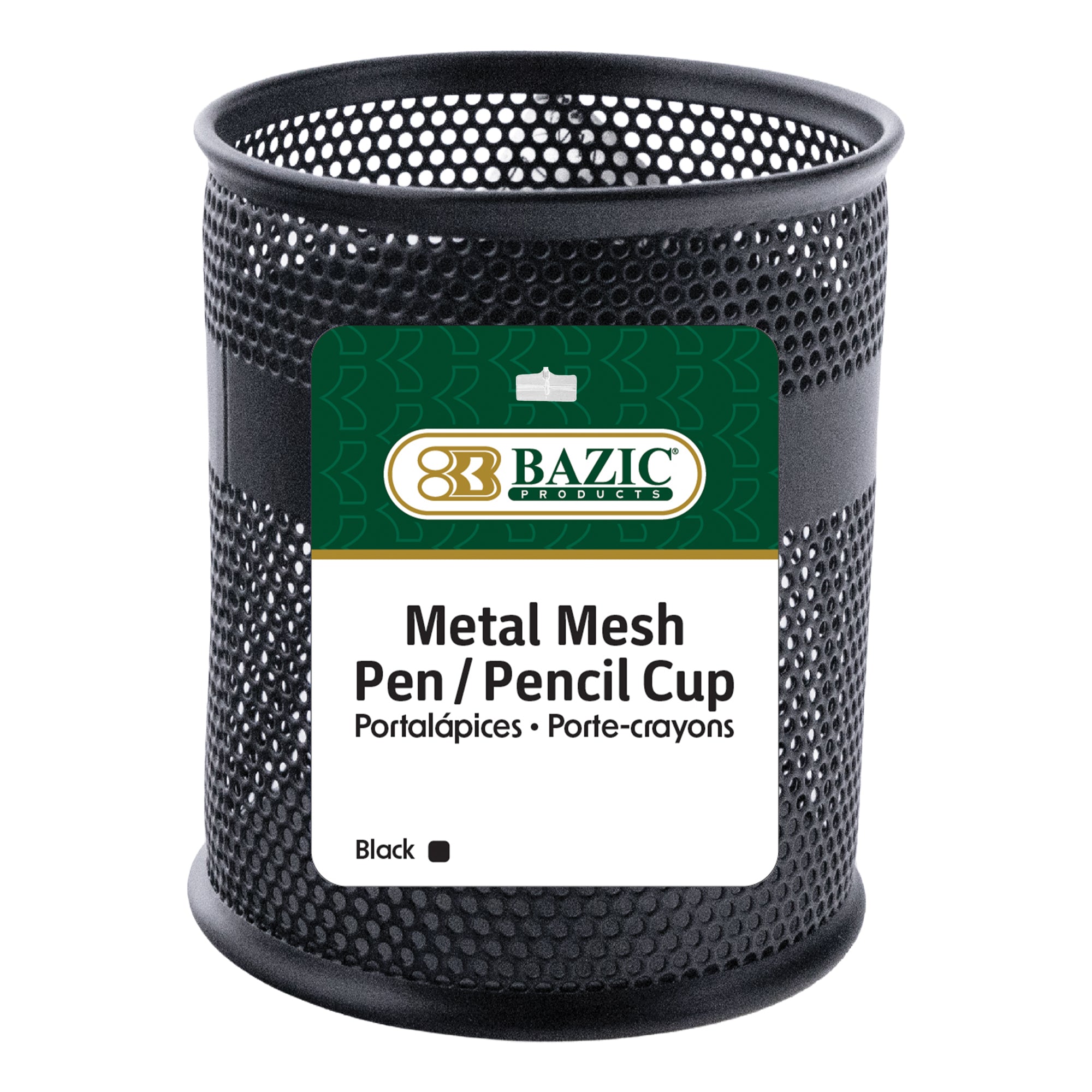 Black metal pen cup holder by Bazicstore, modern BYOB desk organizer with a sleek, durable design for holding pens and pencils.