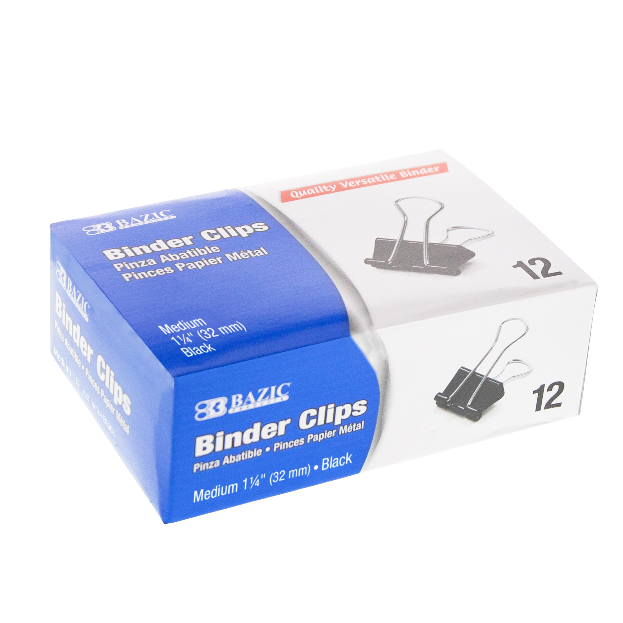 Medium 1 1/4" (32mm) Black Binder Clip (12/Box)