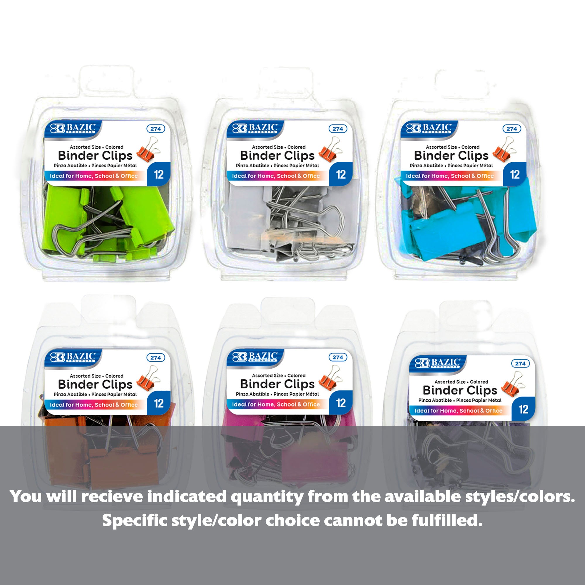 Assorted Size Color Binder Clip (12/Pack)