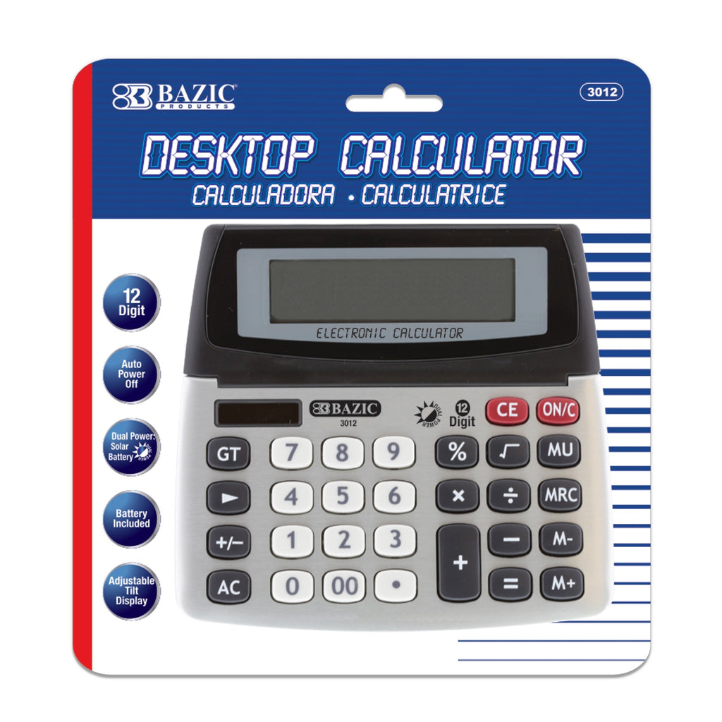 12-Digit Dual Power Desktop Calculator w/ Adjustable Display