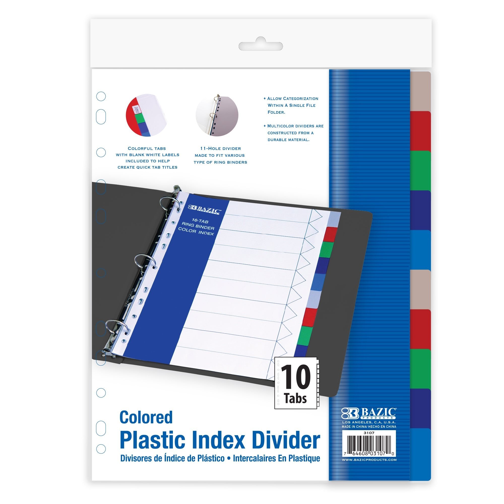 BAZIC BYOB dividers with 10-color tabs, transparent plastic pages and colorful tabbed dividers for organizing documents.