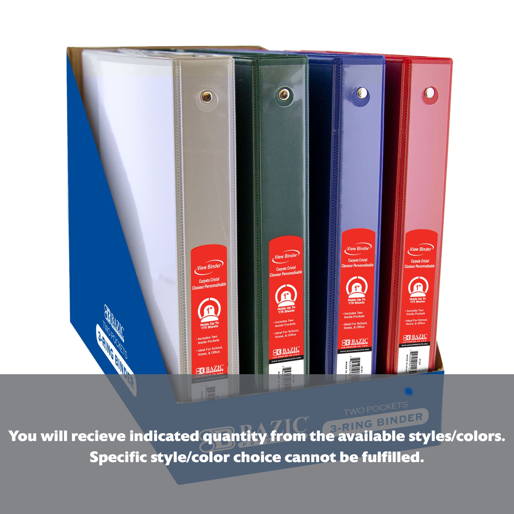 1" Asst. Color 3-Ring View Binder w/ 2-Pockets