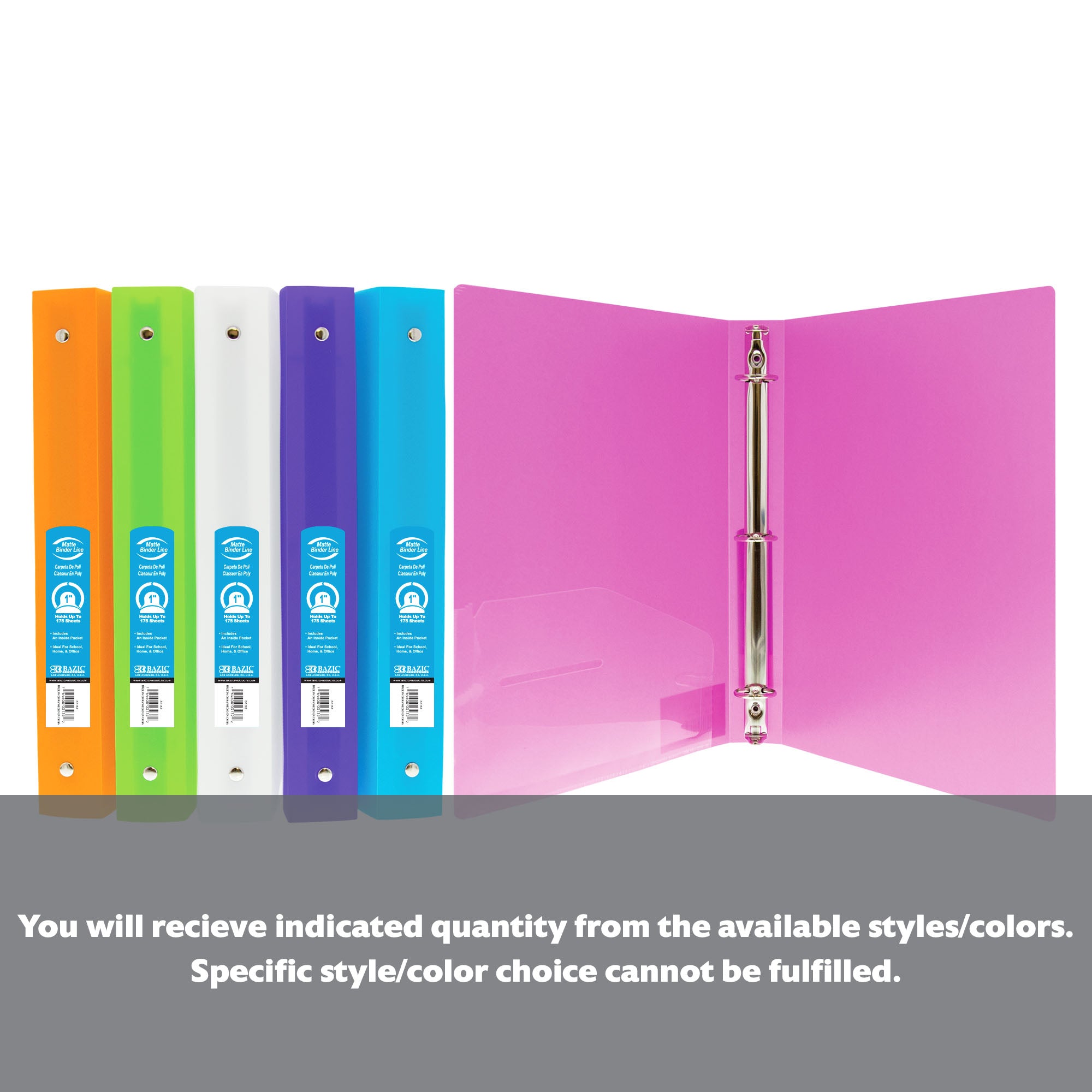 1" Bright Color Poly 3-Ring Binder w/ Pocket