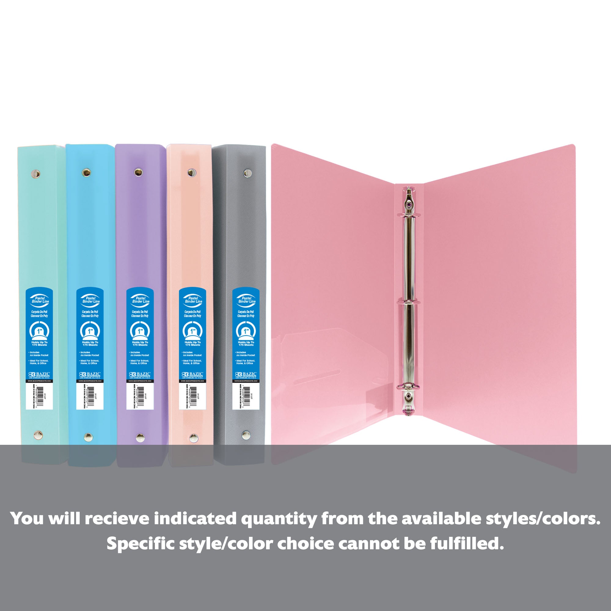 1" Pastel Color Poly 3-Ring Binder w/ Pocket