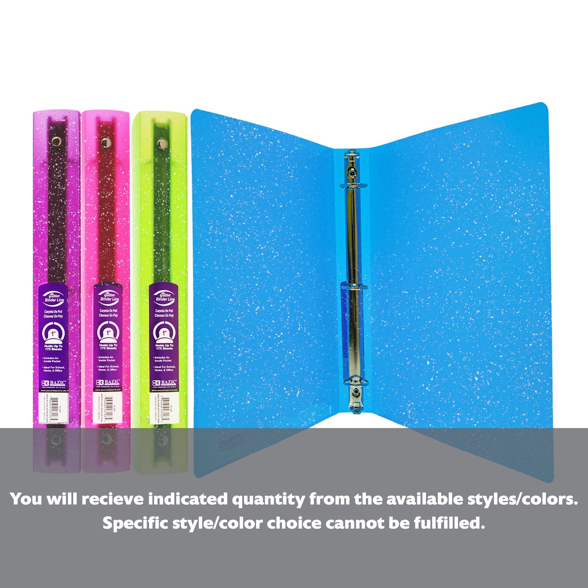 1" Glitter Poly 3-Ring Binder w/ Pocket