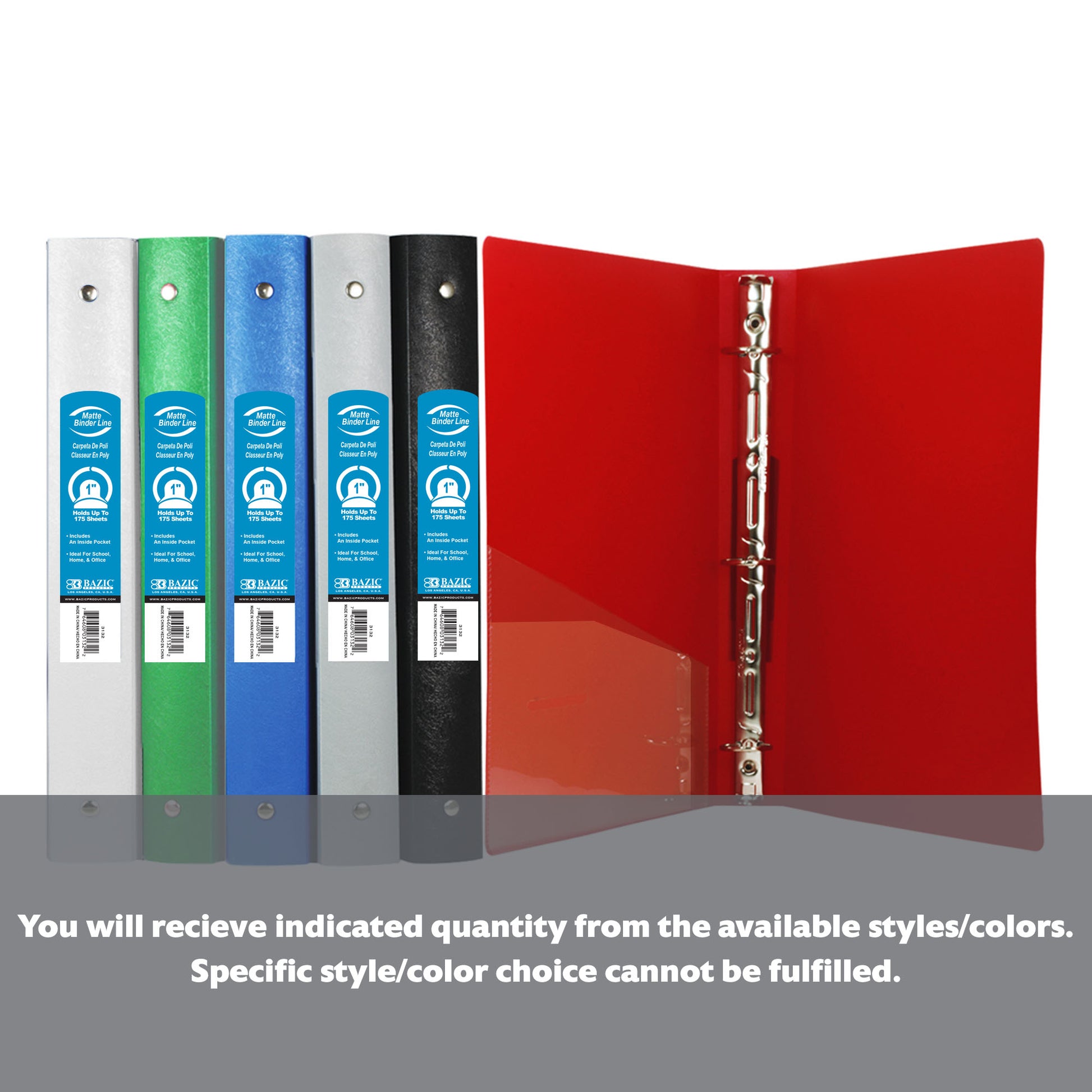 1" Classic Color Poly 3-Ring Binder w/ Pocket