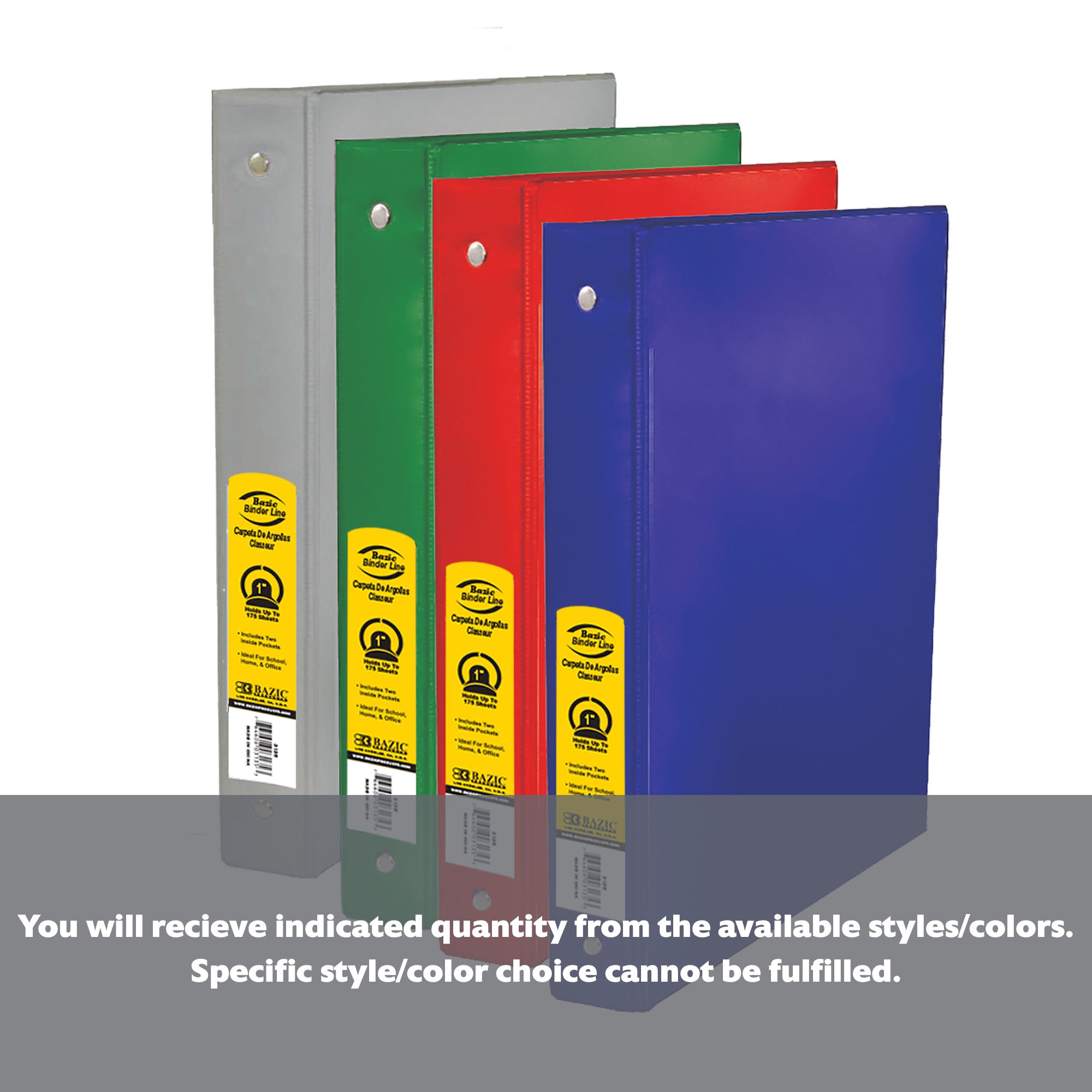 1" Asst. Color 3- Ring Binder w/ 2-Pockets
