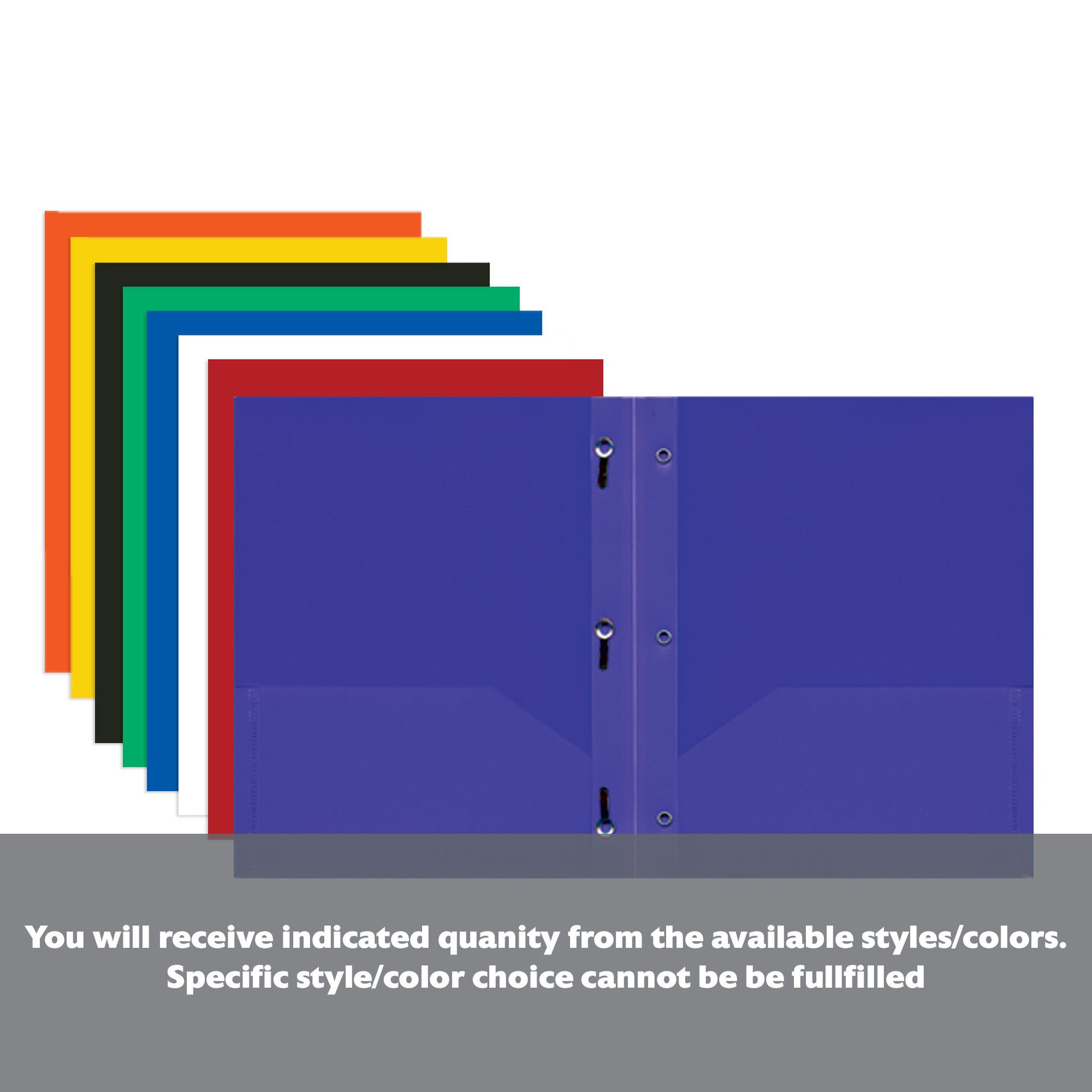 Solid Color 2-Pocket Poly Portfolio w/ 3 Prongs