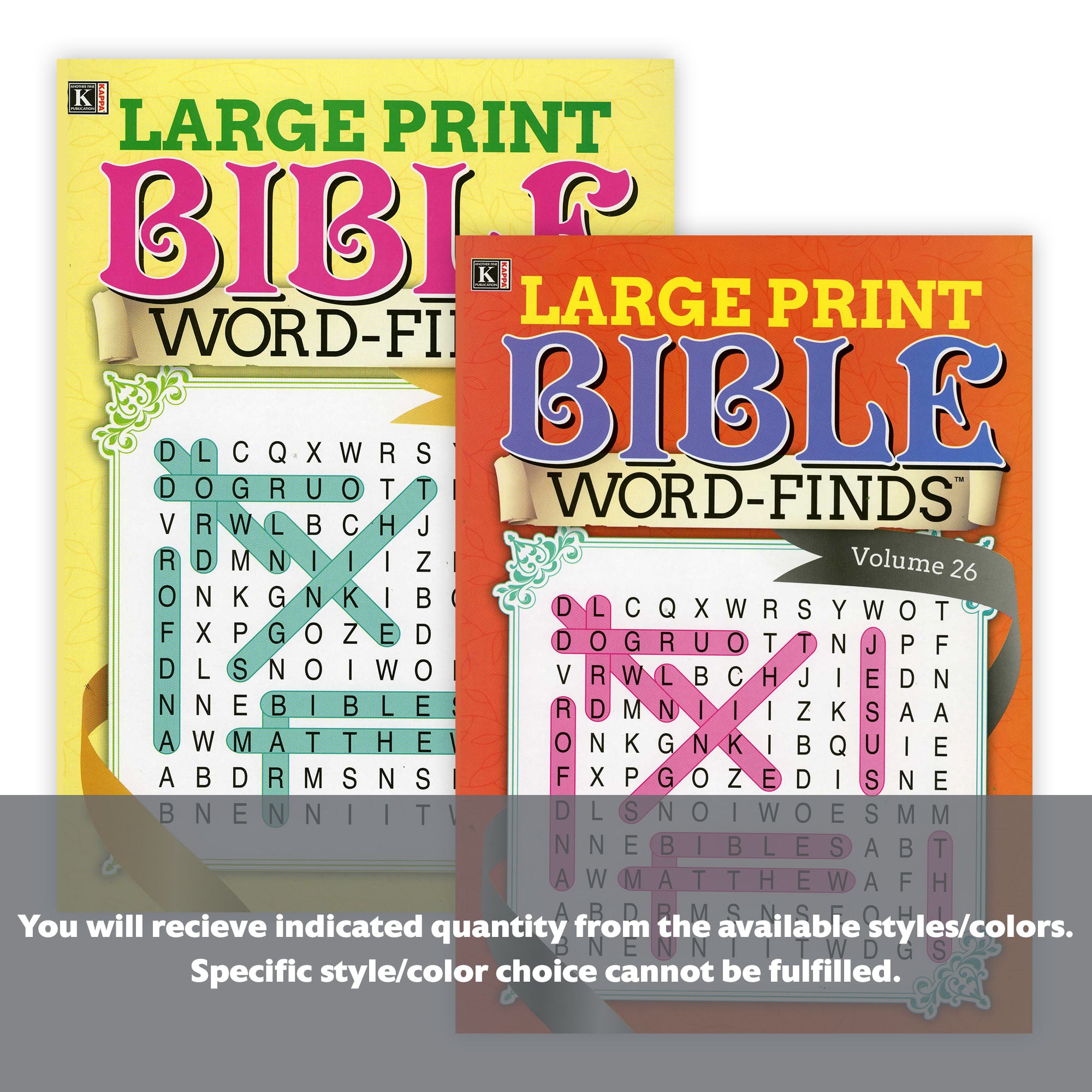 Large print KAPPA Bible word find puzzle book by Bazicstore, featuring religious-themed word search pages and colorful cover.