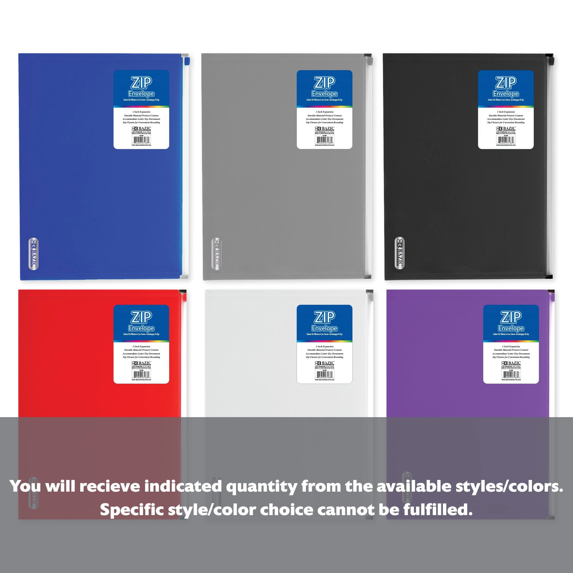 Assorted Color A4/Letter Size Zip Envelope