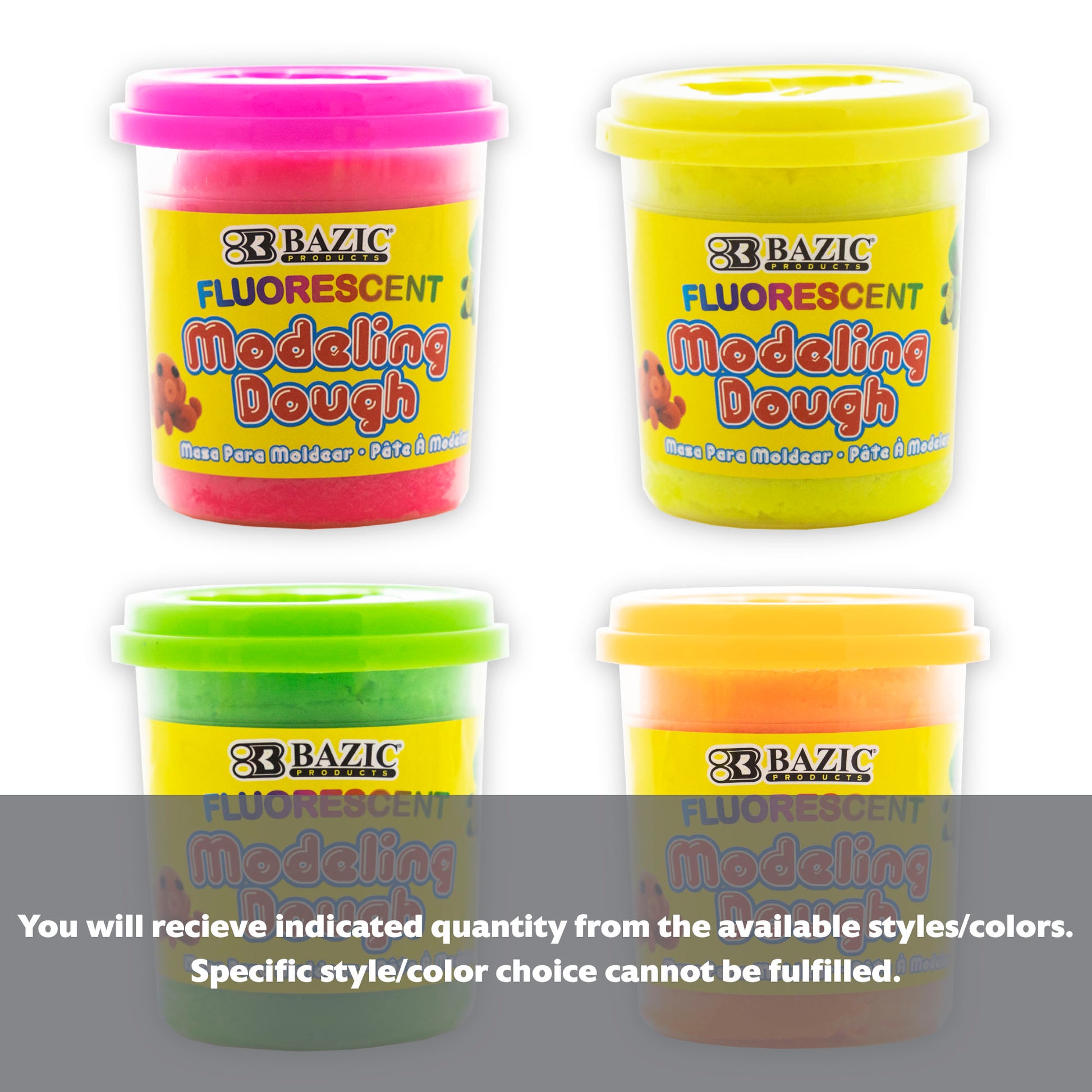Set of four 7.76 oz BZBox fluorescent color modeling dough for creative arts and crafts projects.